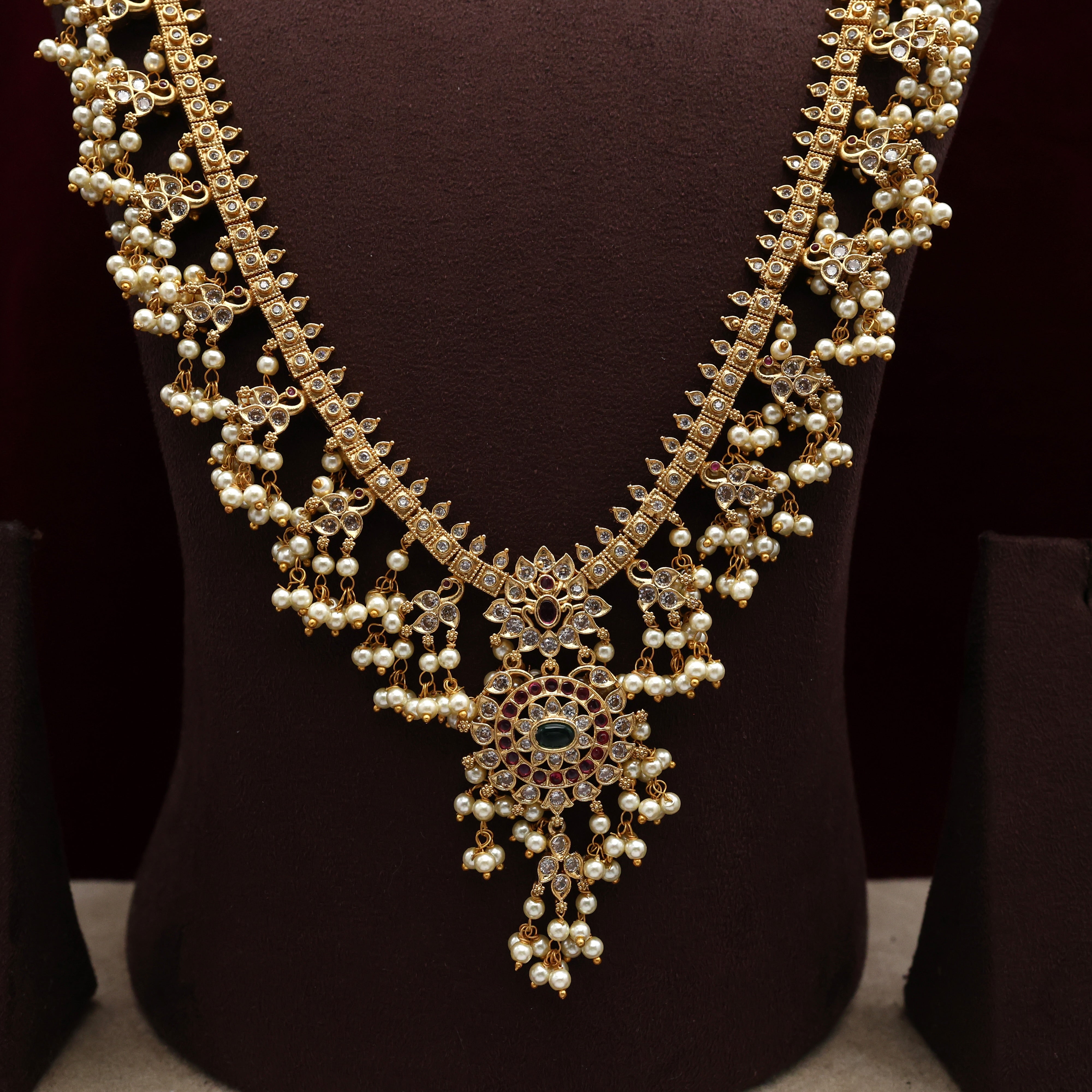 Premium AD Flower Chakra Long Bridal Haaram Set