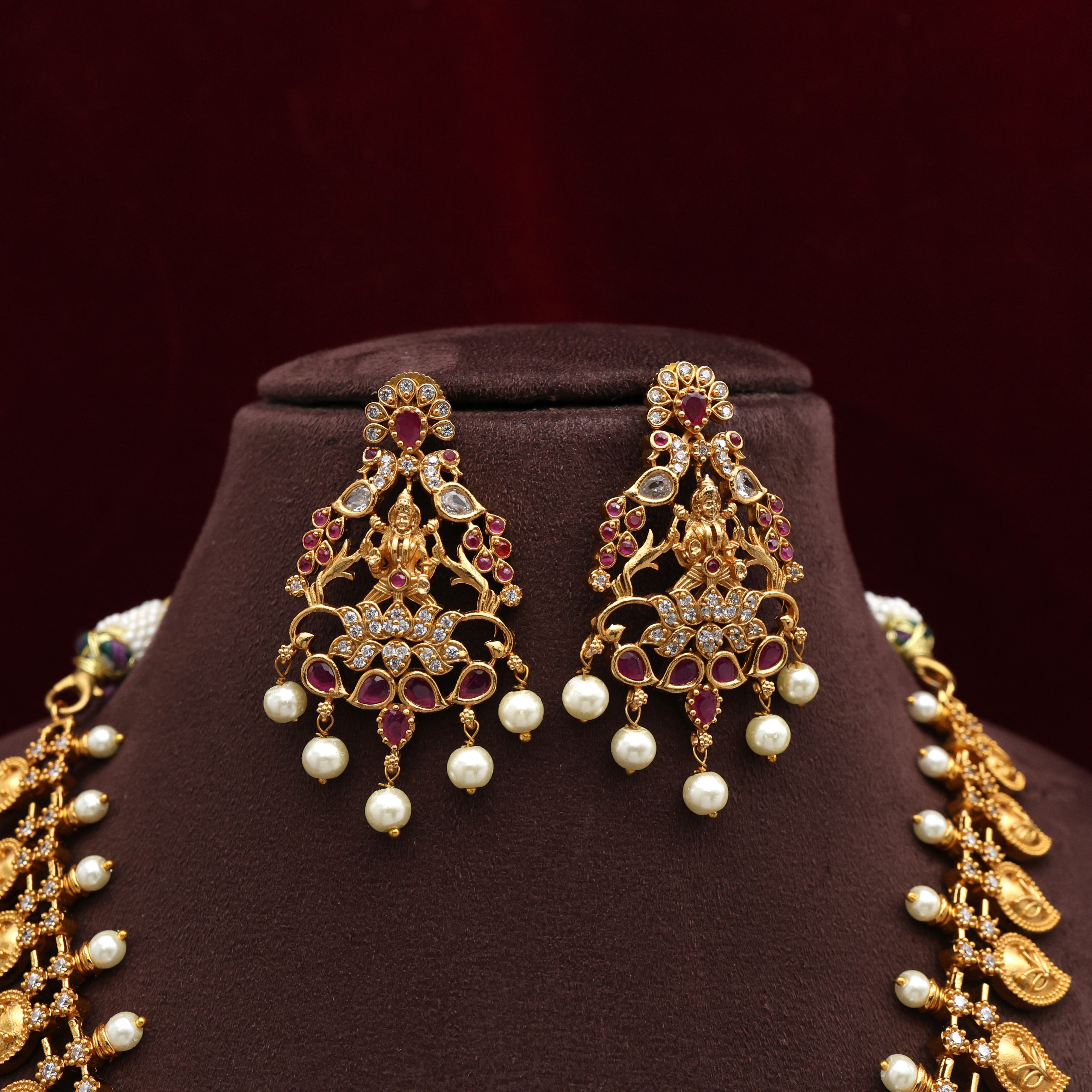 Premium AD Mango Leaf Lakshmi Necklace Set