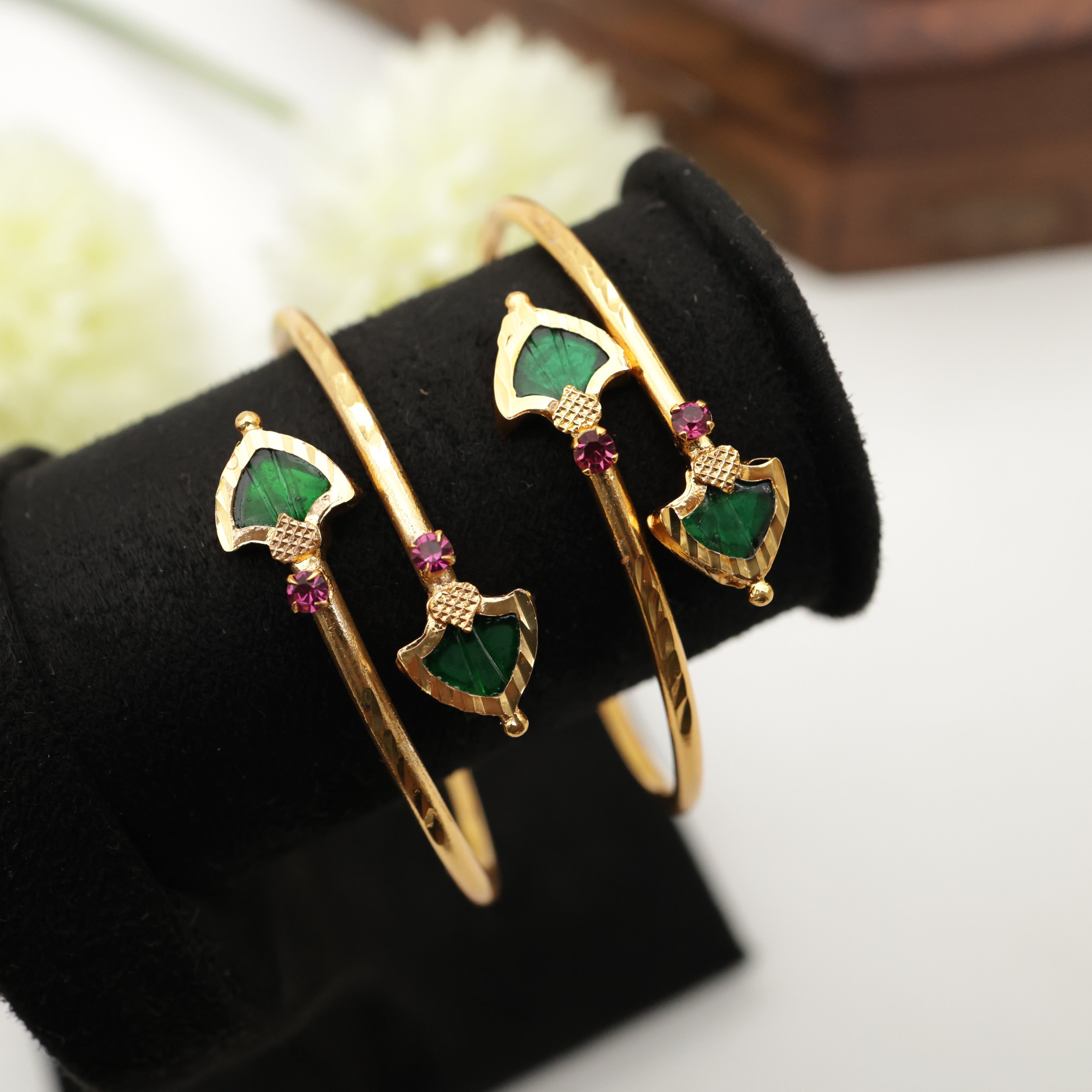 REAL GOLD TONE KERALA PALAKKA ADJUSTABLE KADA BANGLES - ONE PAIR