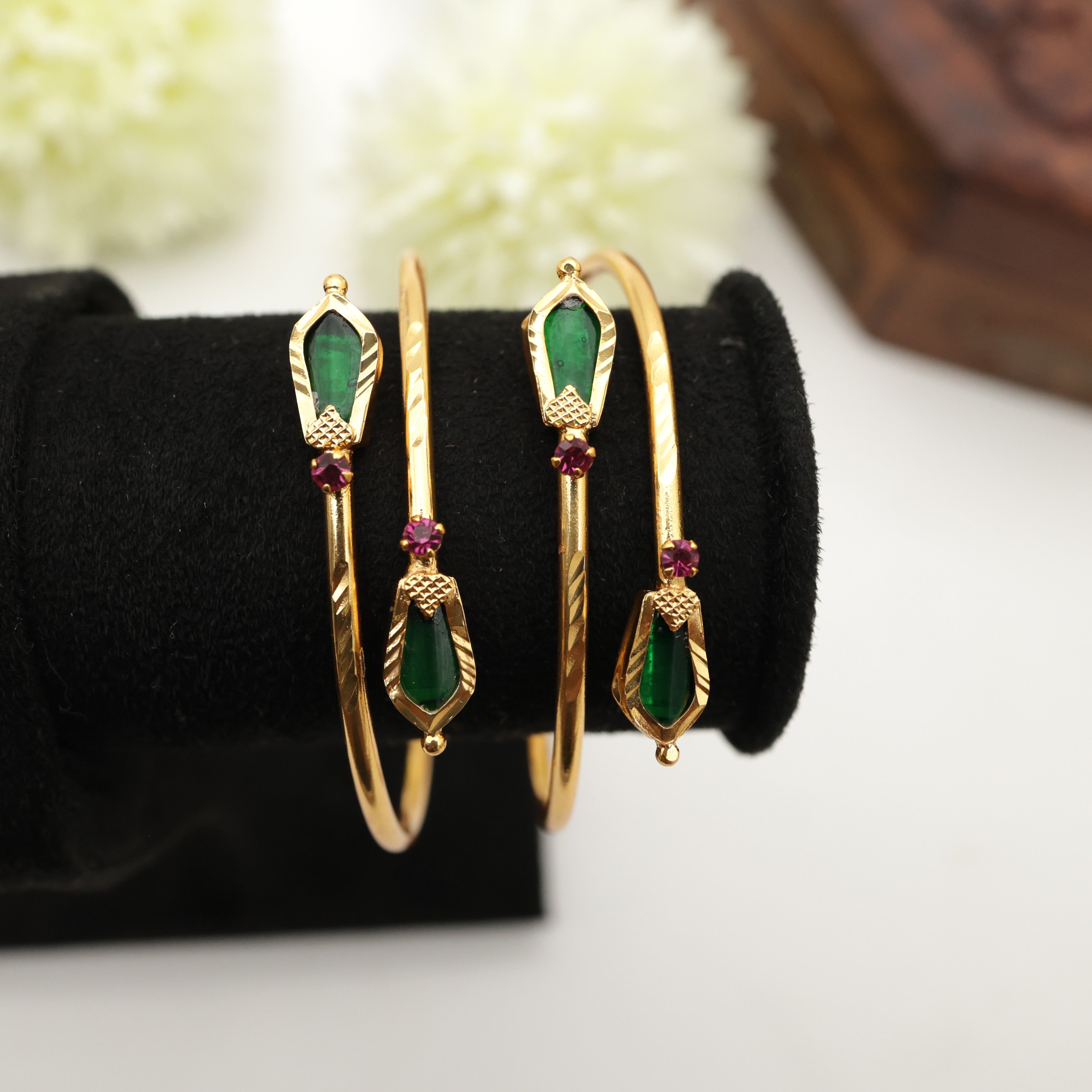REAL GOLD TONE NAGAPADAM ADJUSTABLE FREE SIZE KADAS - ONE PAIR