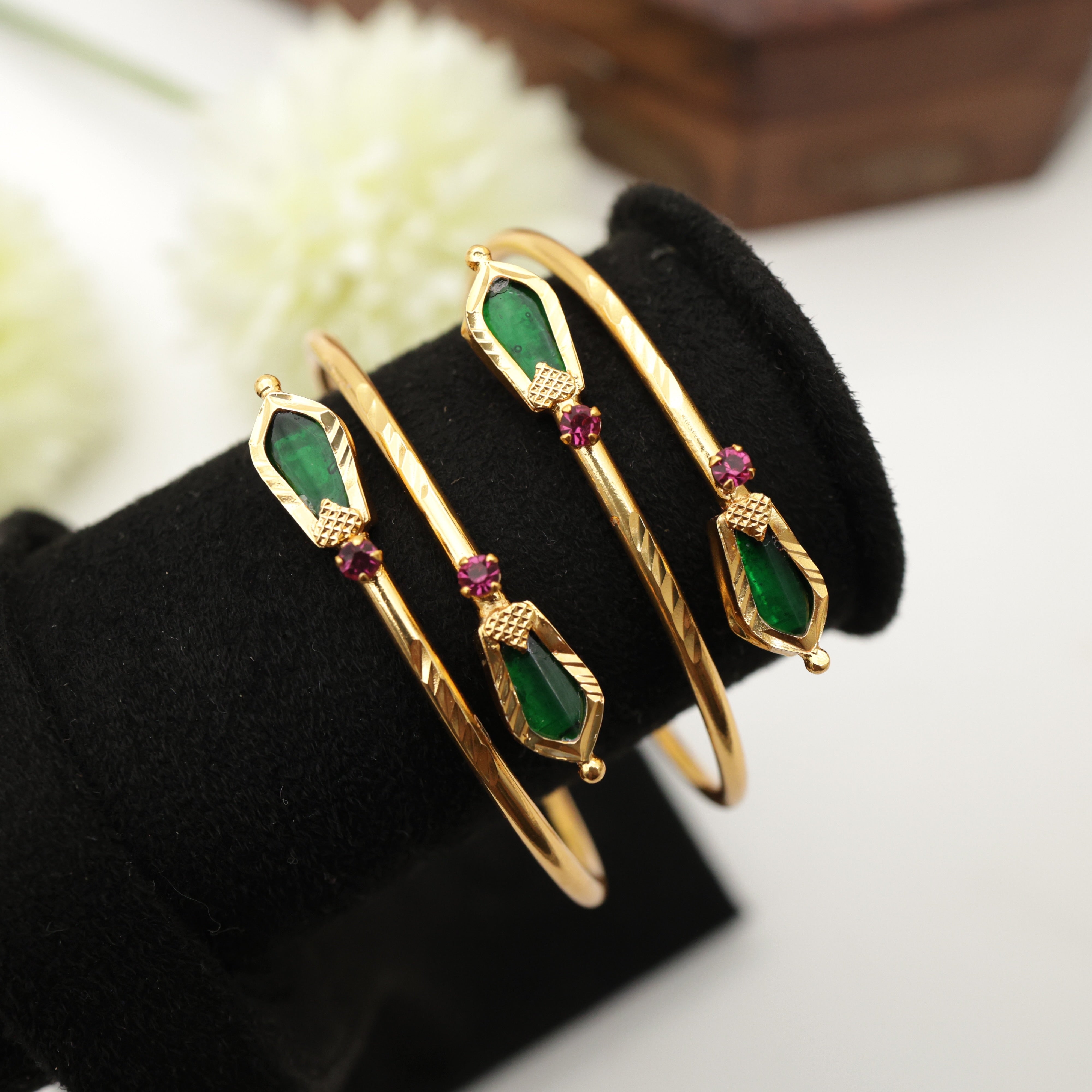 REAL GOLD TONE NAGAPADAM ADJUSTABLE FREE SIZE KADAS - ONE PAIR