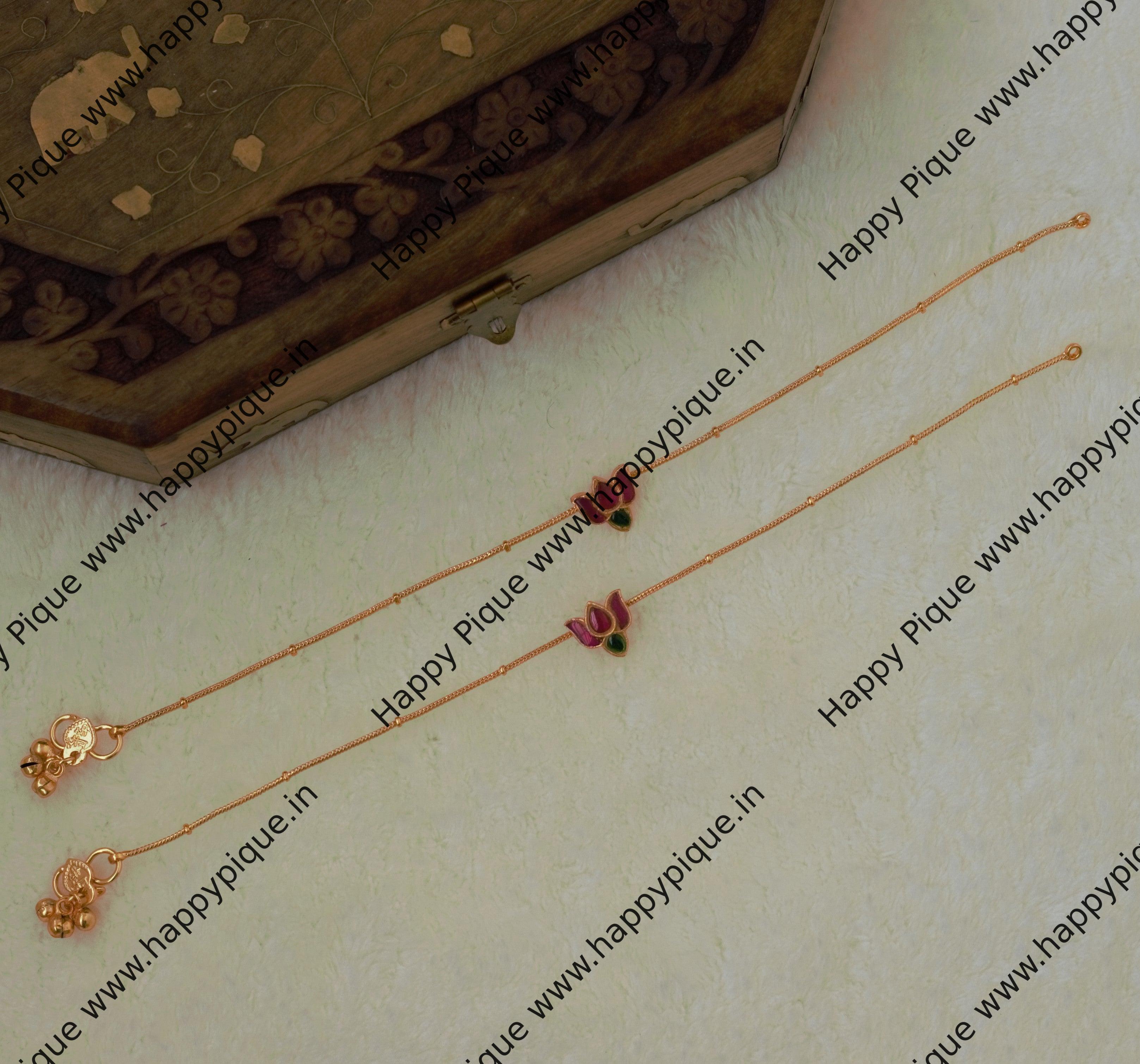 Real Gold Look Jadau Kundan Lotus Bridal Anklets/Payal