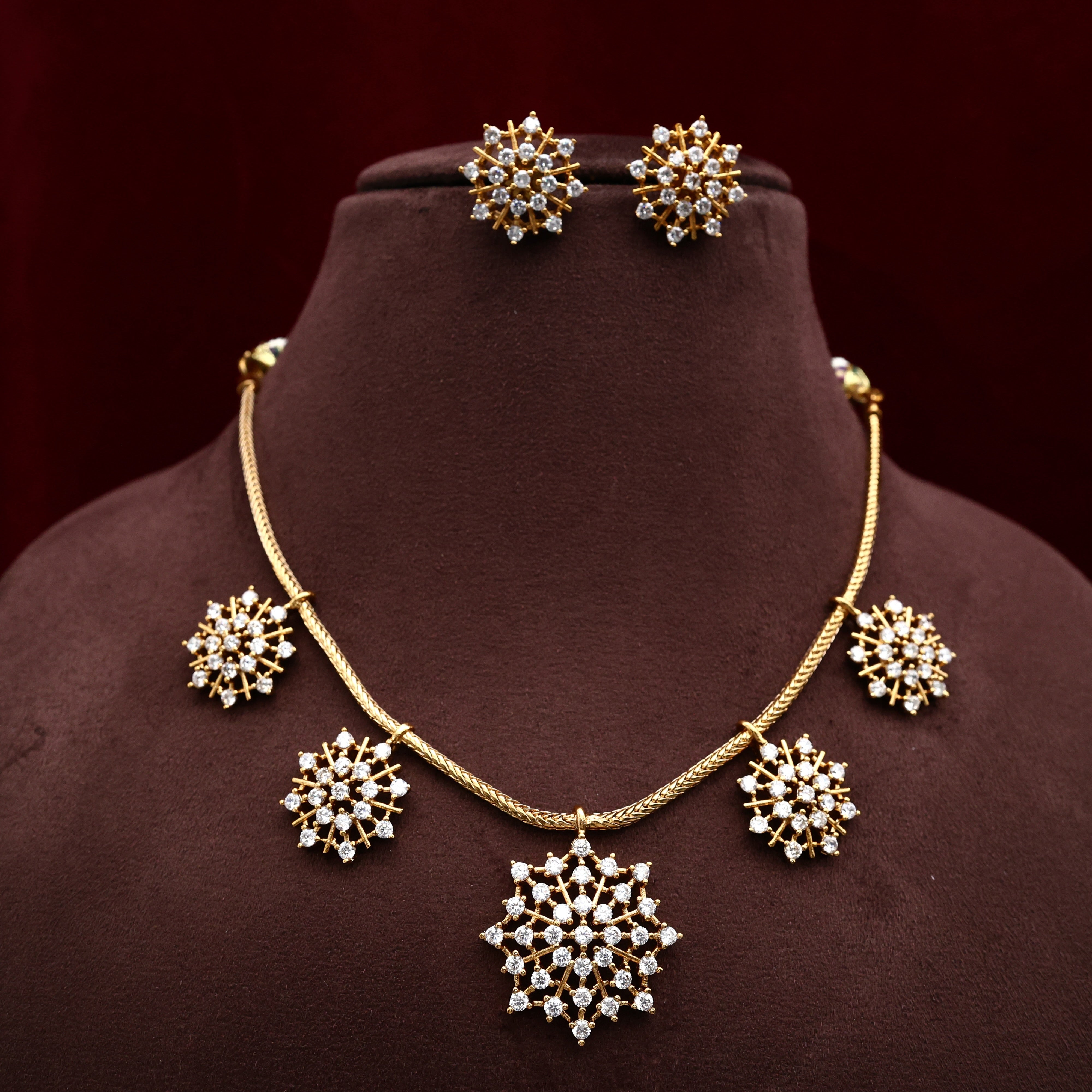 Diamond Look Snowflakes Necklace Set