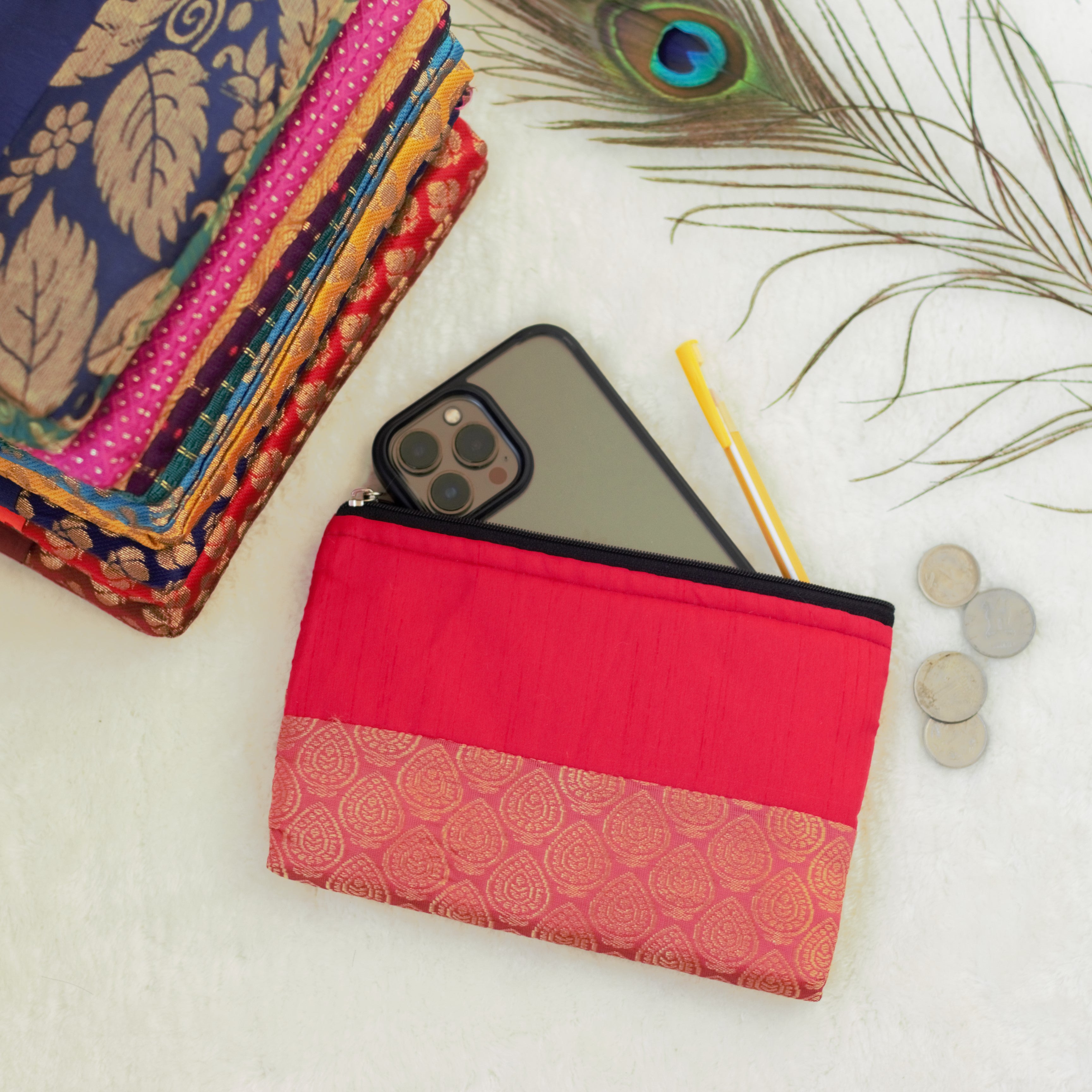 Brocade Raw Silk Purse - Best Return Gift for All Occasions - Assorted Prints & Colours