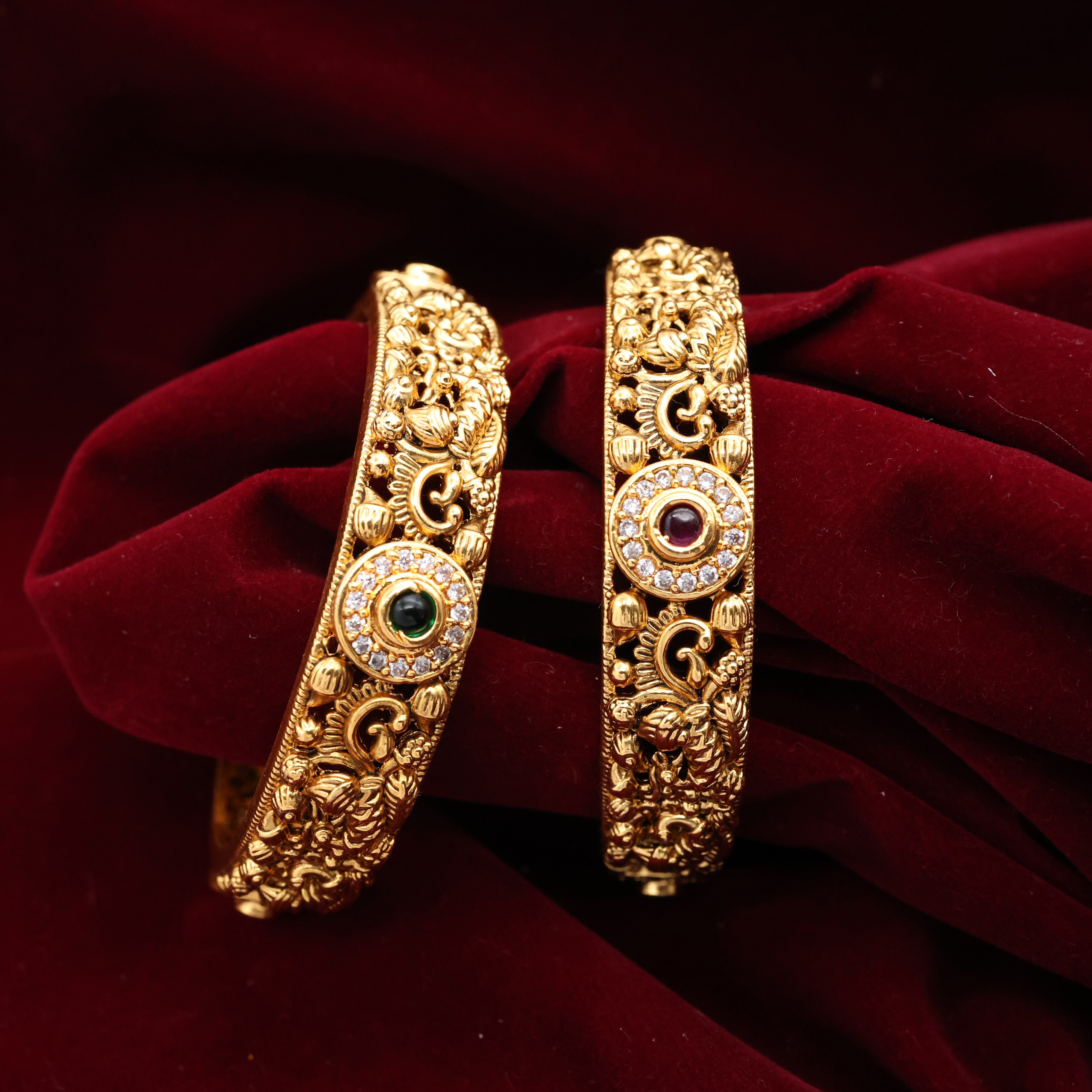 Antique Gold Nagas AD Mayuri Bridal Bangles