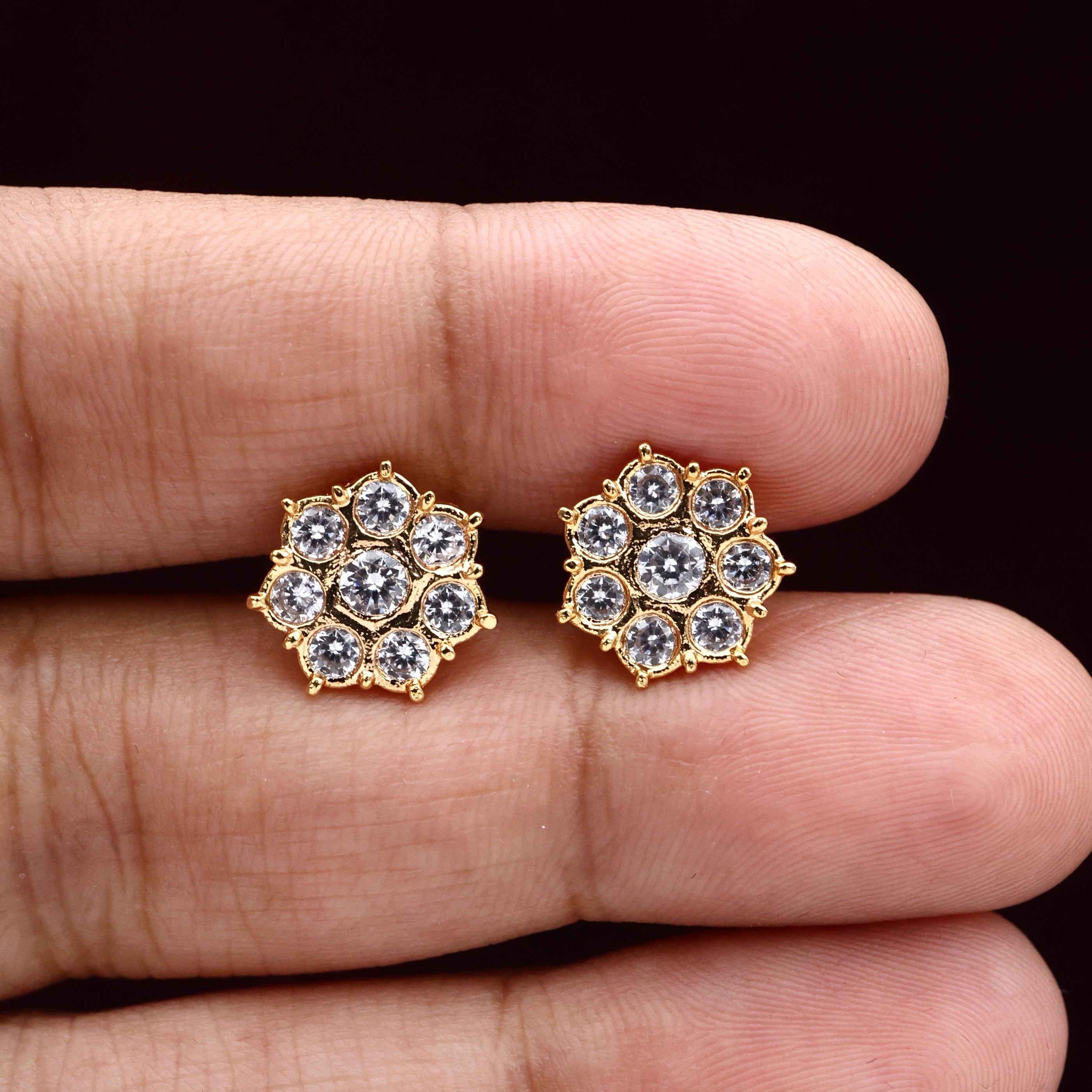 Diamond Look Micro Gold Polished Traditional 8 Stone Earrings/Studs