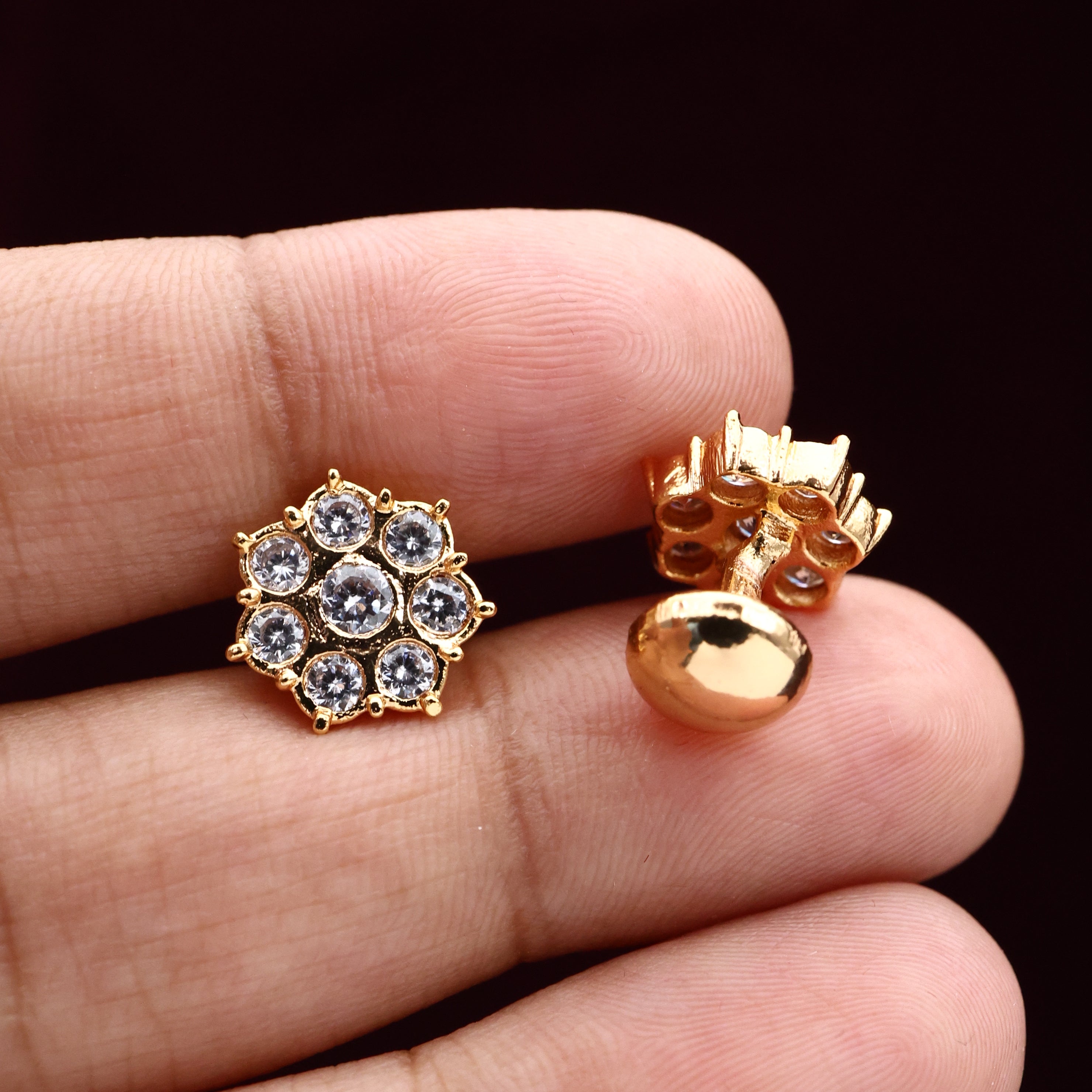 Diamond Look Micro Gold Polished Traditional 8 Stone Earrings/Studs