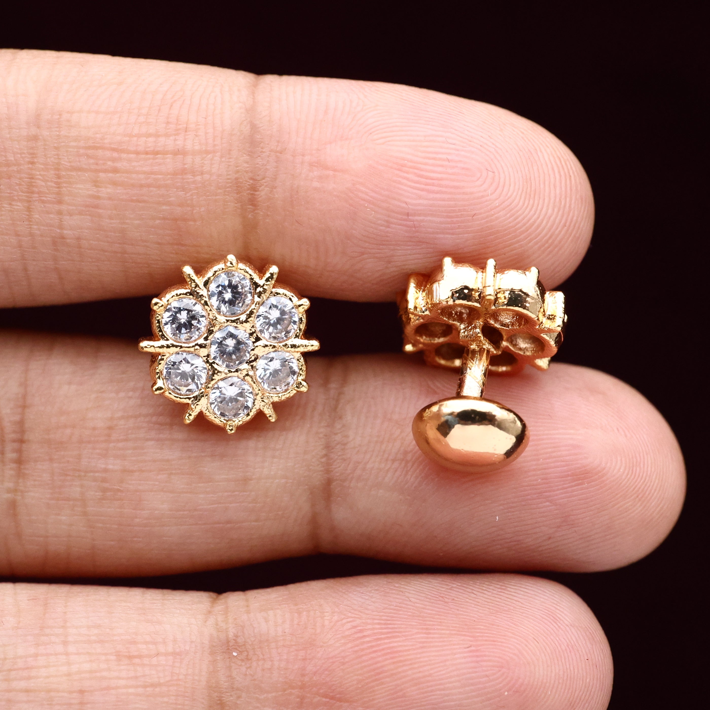 Diamond Look Micro Gold Polished Seven Stones Star Earrings/Studs