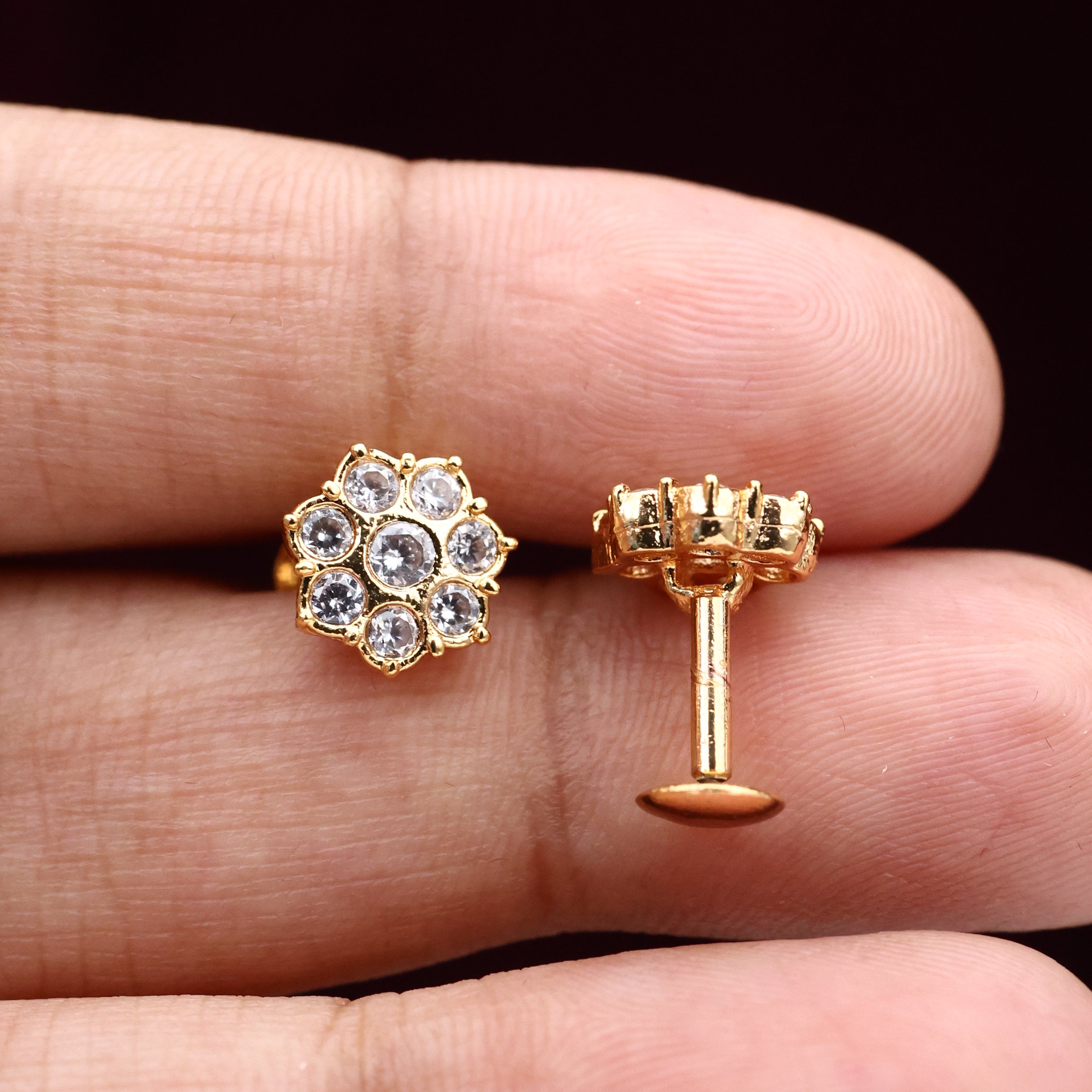 Diamond Look Micro Gold Polished 8 Stone Flower Earrings/Studs