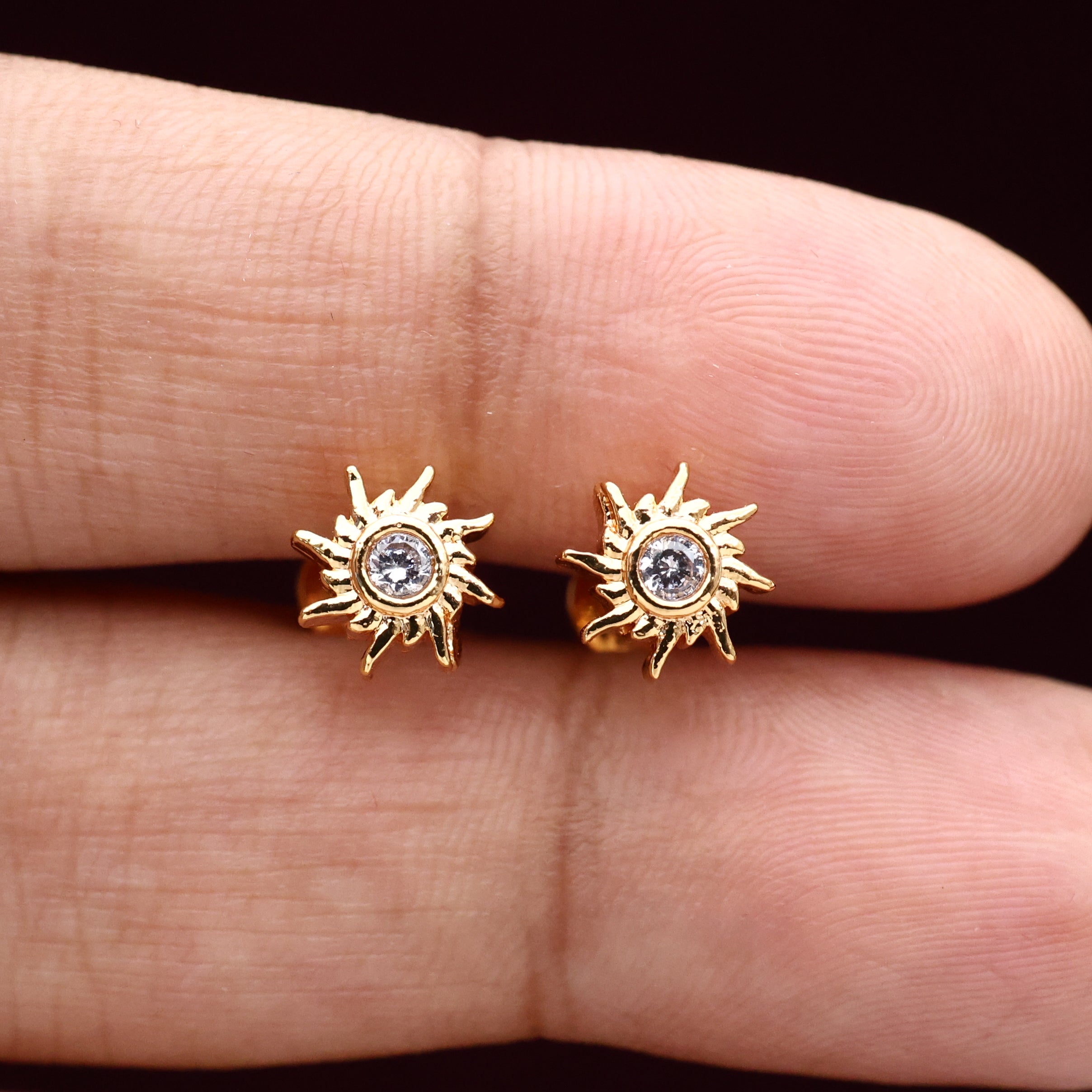Diamond Look Micro Gold Polished Small Flower Baby Earrings/Studs - White