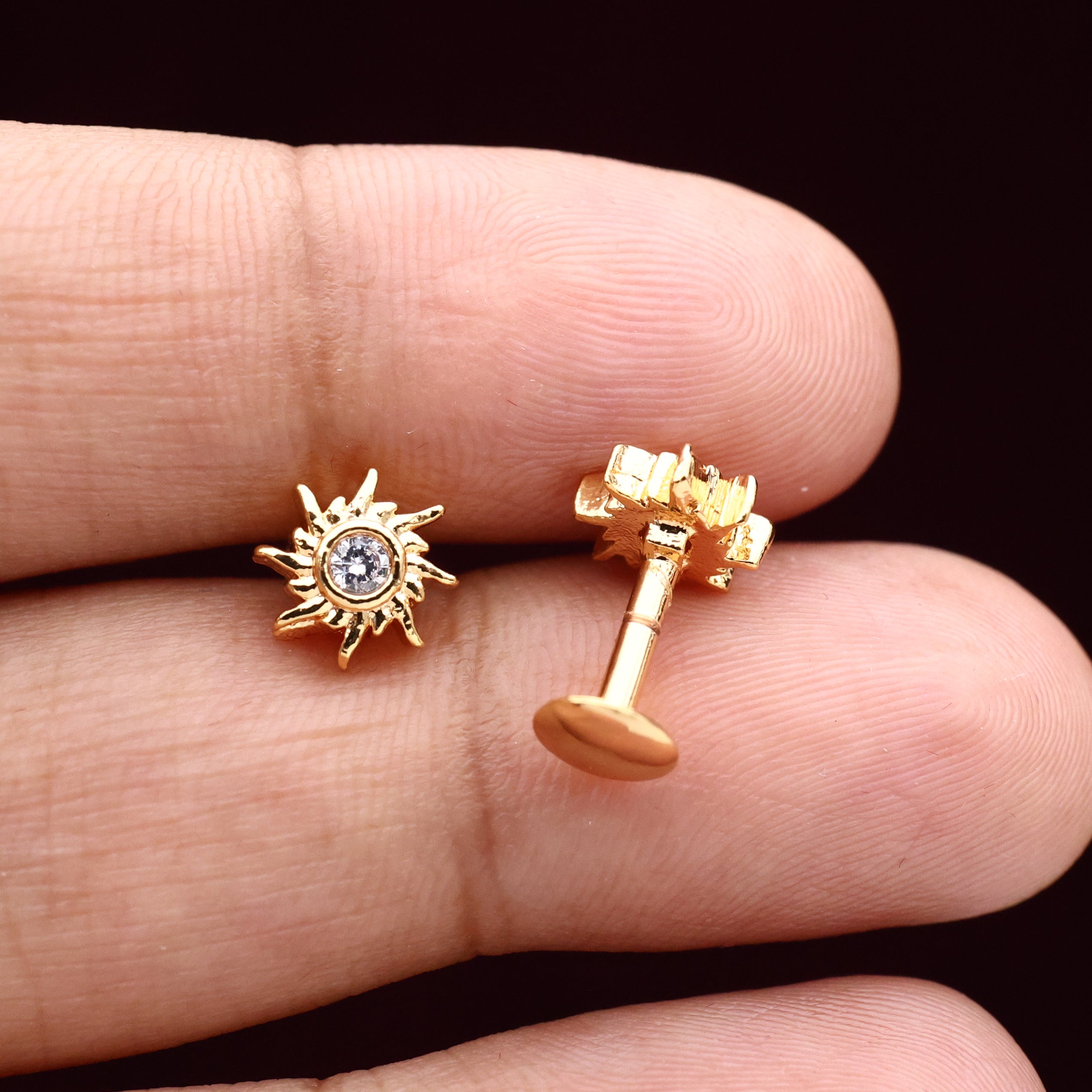 Diamond Look Micro Gold Polished Small Flower Baby Earrings/Studs - White