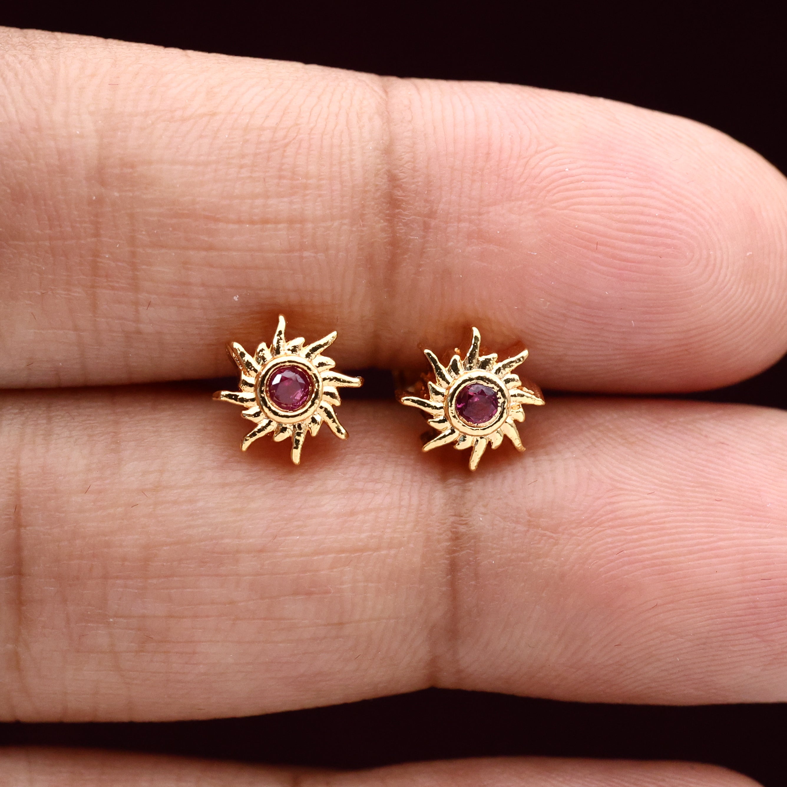 Diamond Look Micro Gold Polished Small Star Earrings/Studs - Ruby