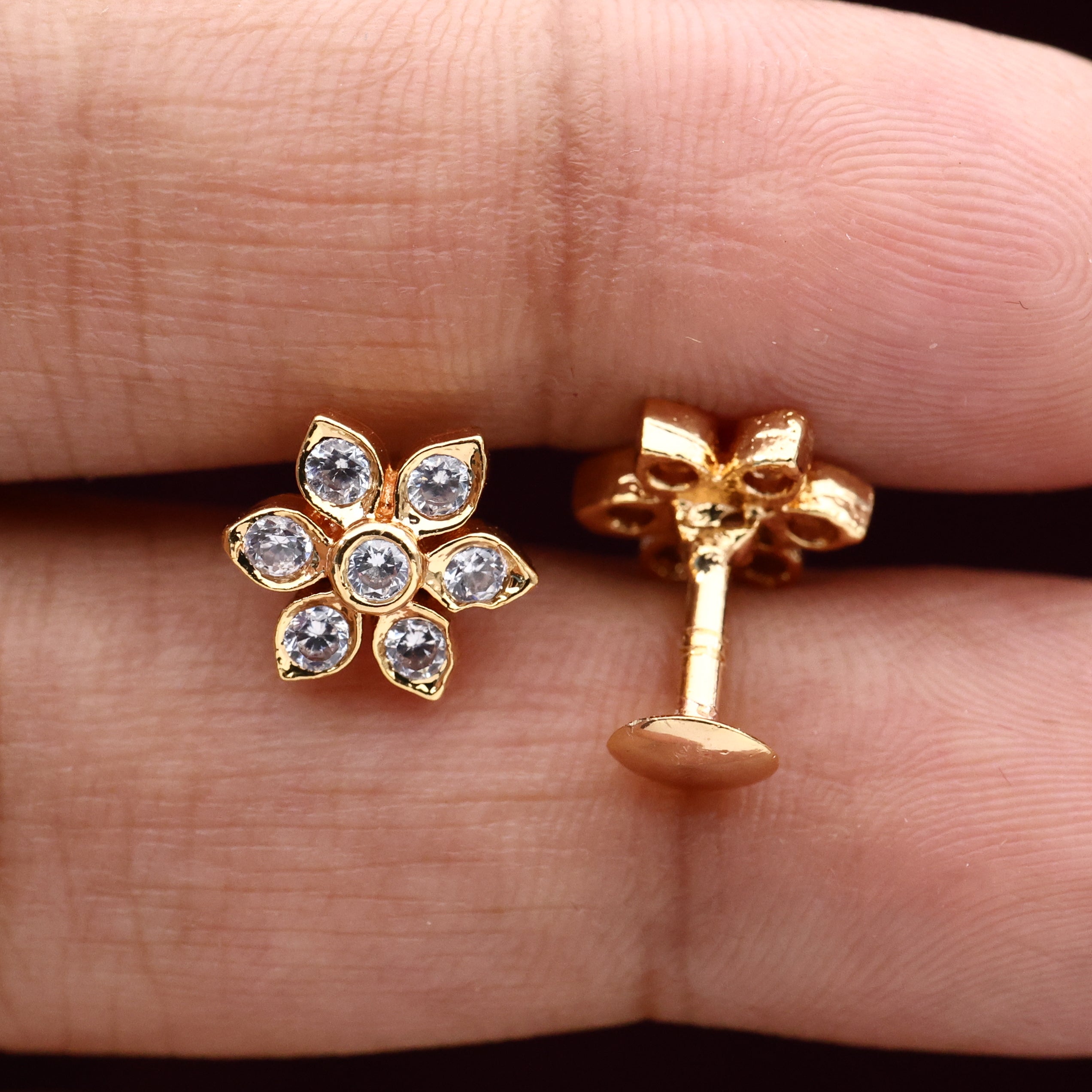 Diamond Look Micro Gold Polished Seven Stones Star Earrings/Studs