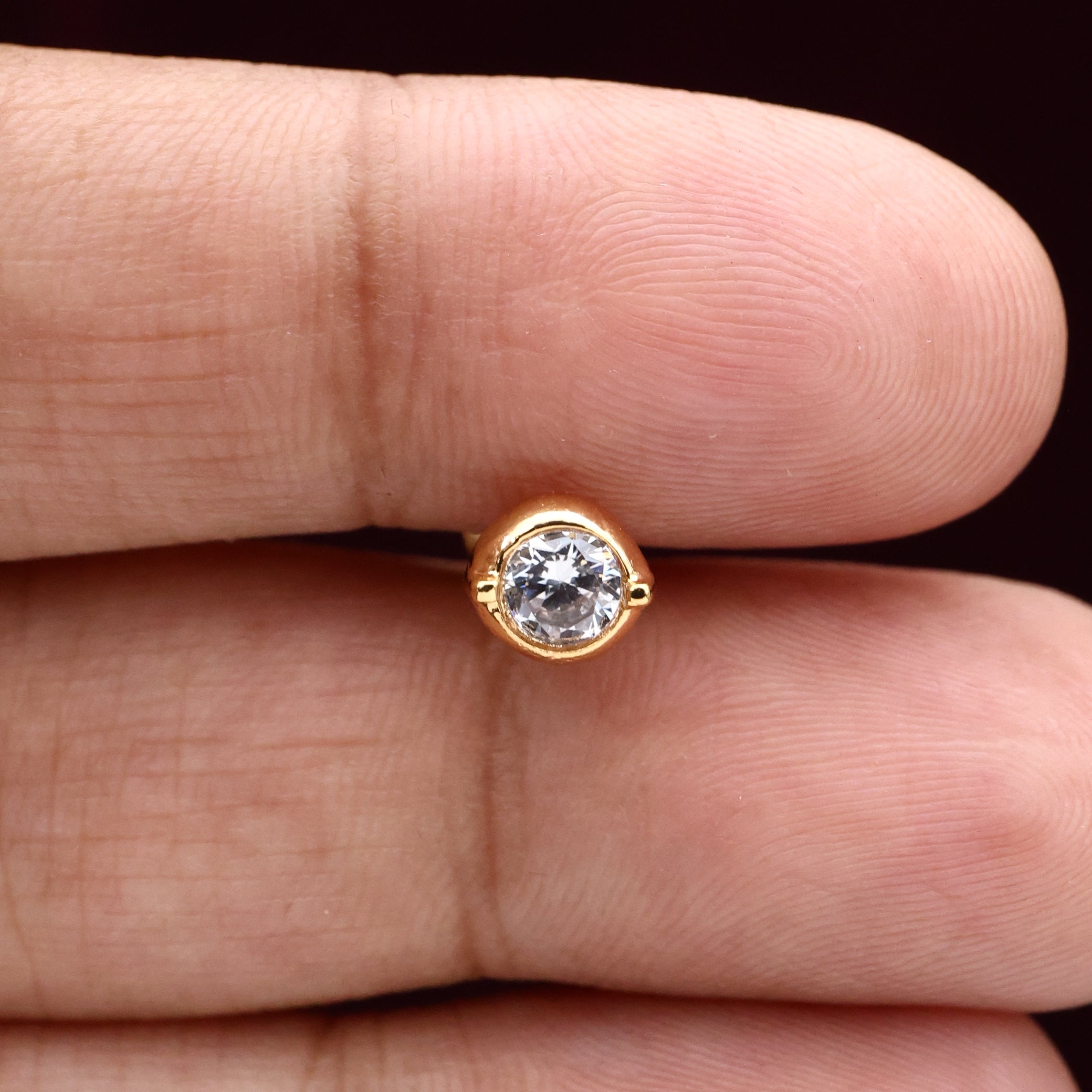 Micro Gold Polished Diamond Look Single Stone Earrings/Studs - Can be used as nosepin as well