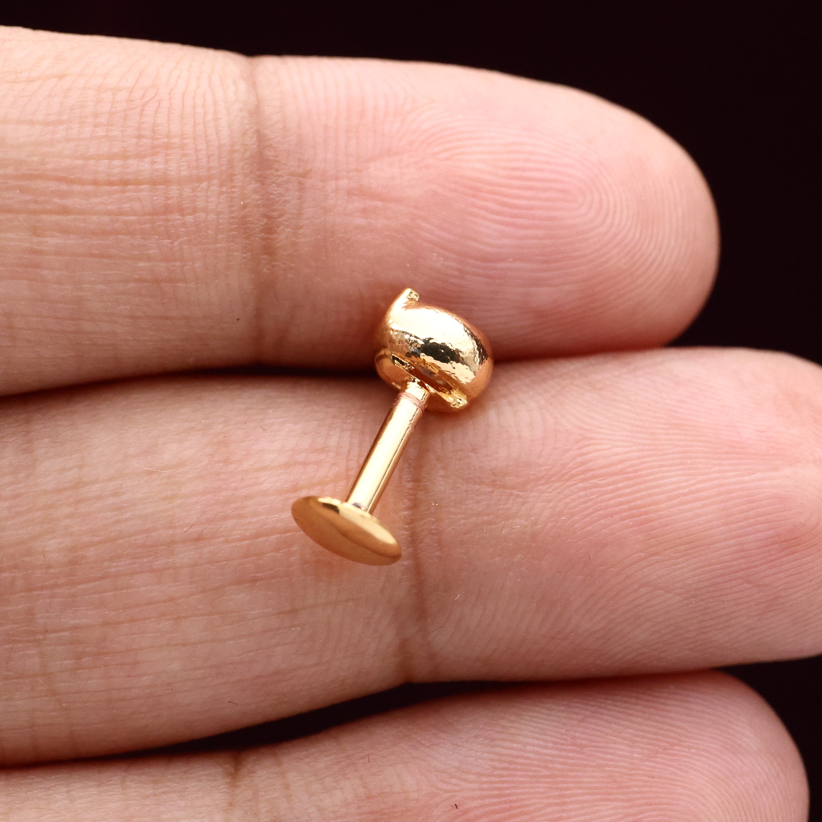 Micro Gold Polished Diamond Look Single Stone Earrings/Studs - Can be used as nosepin as well