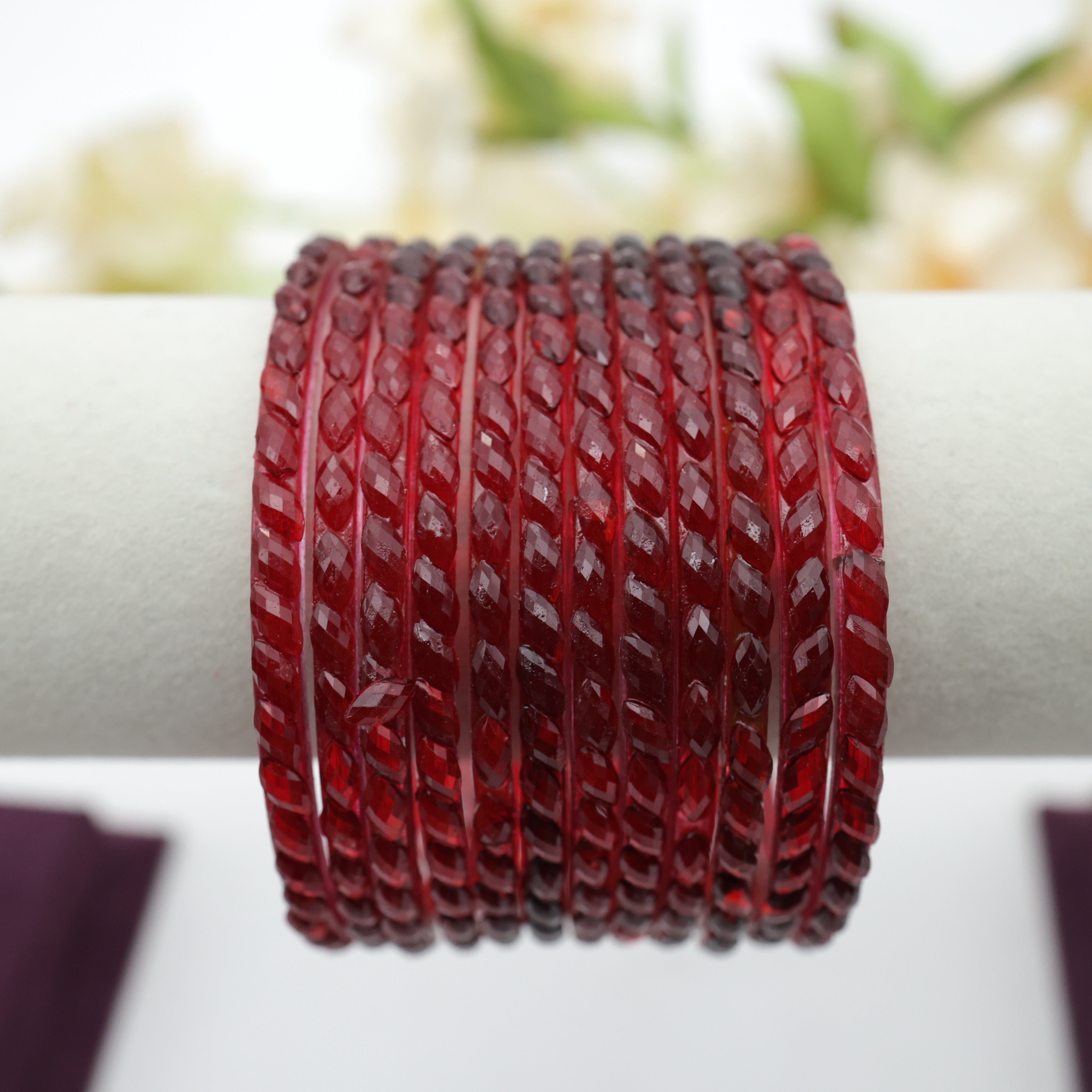 Plain Crystal Cut Glass Bangles - Maroon