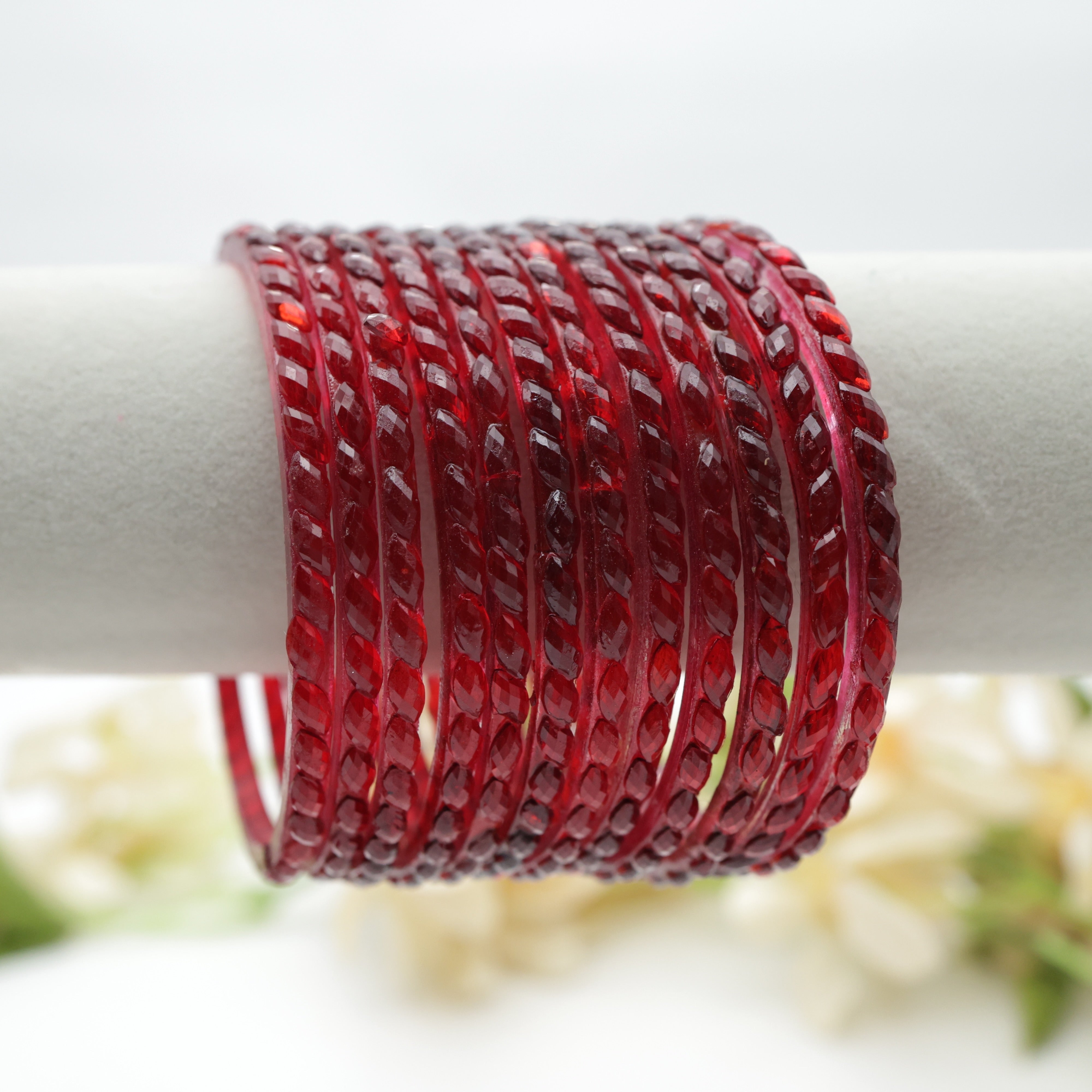 Plain Crystal Cut Glass Bangles - Maroon