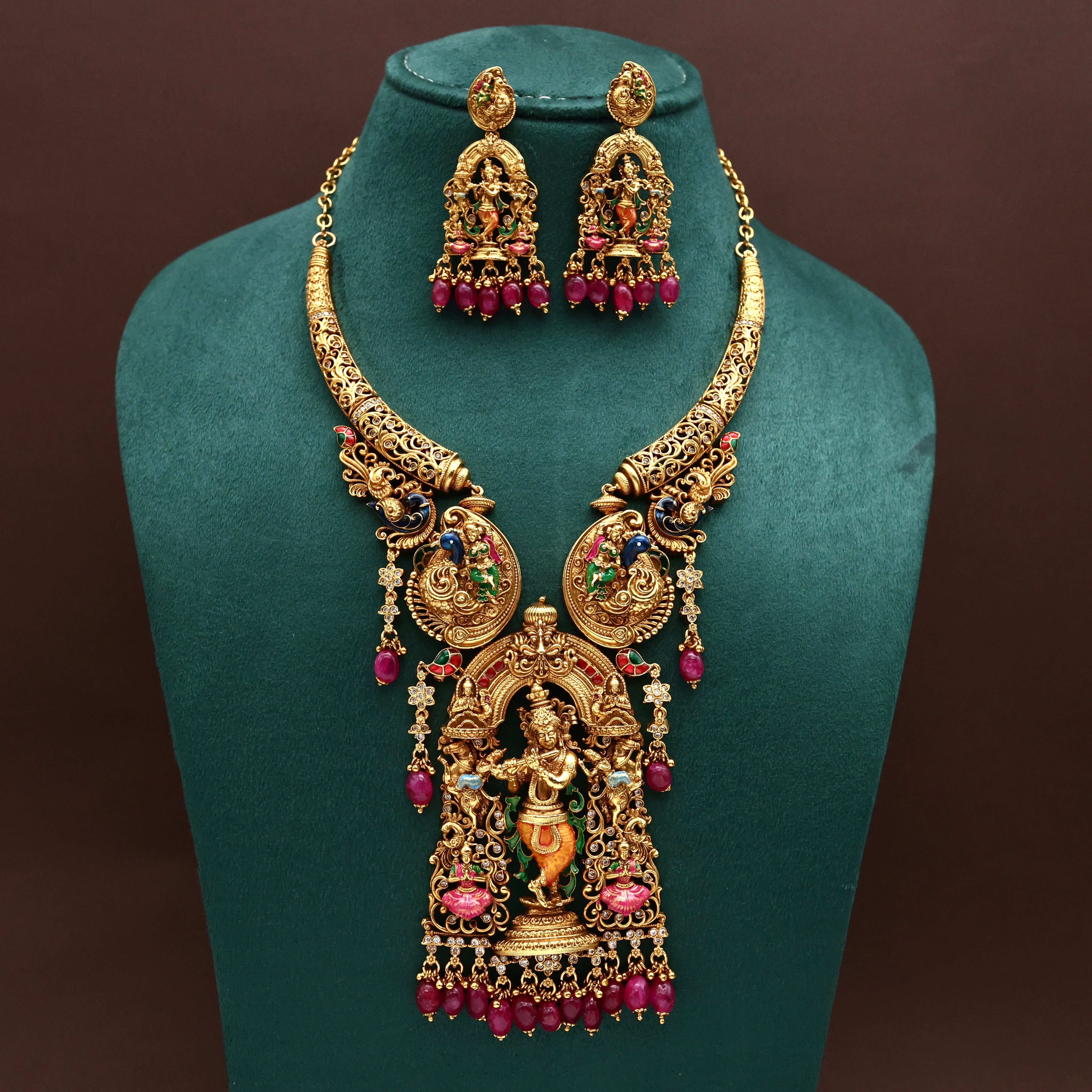 Divine Lord Krishna Colourful Designer Hasli Necklace Set