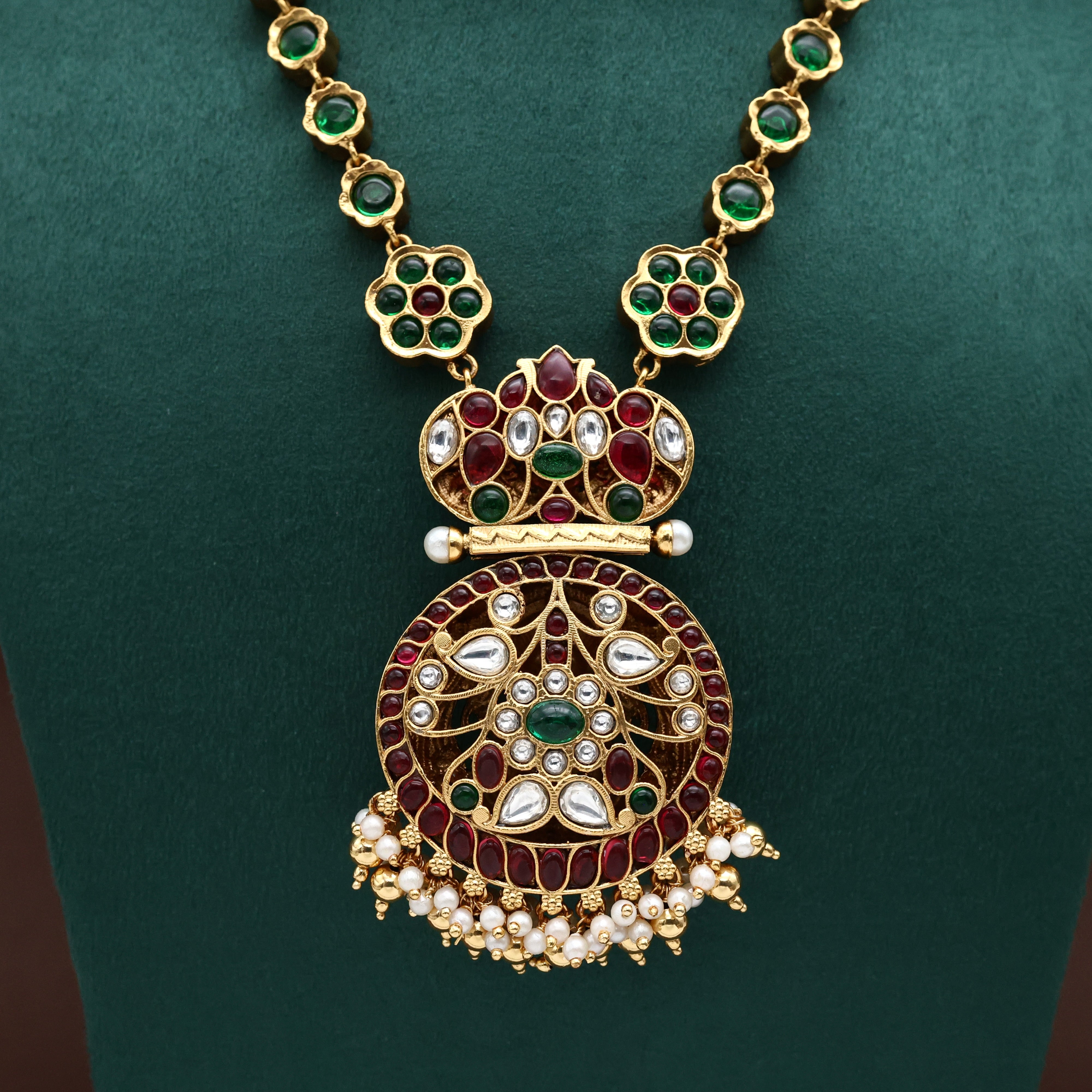 Antique Nagas Reversible Lakshmi Premium Kemp Flower Bridal Necklace Set