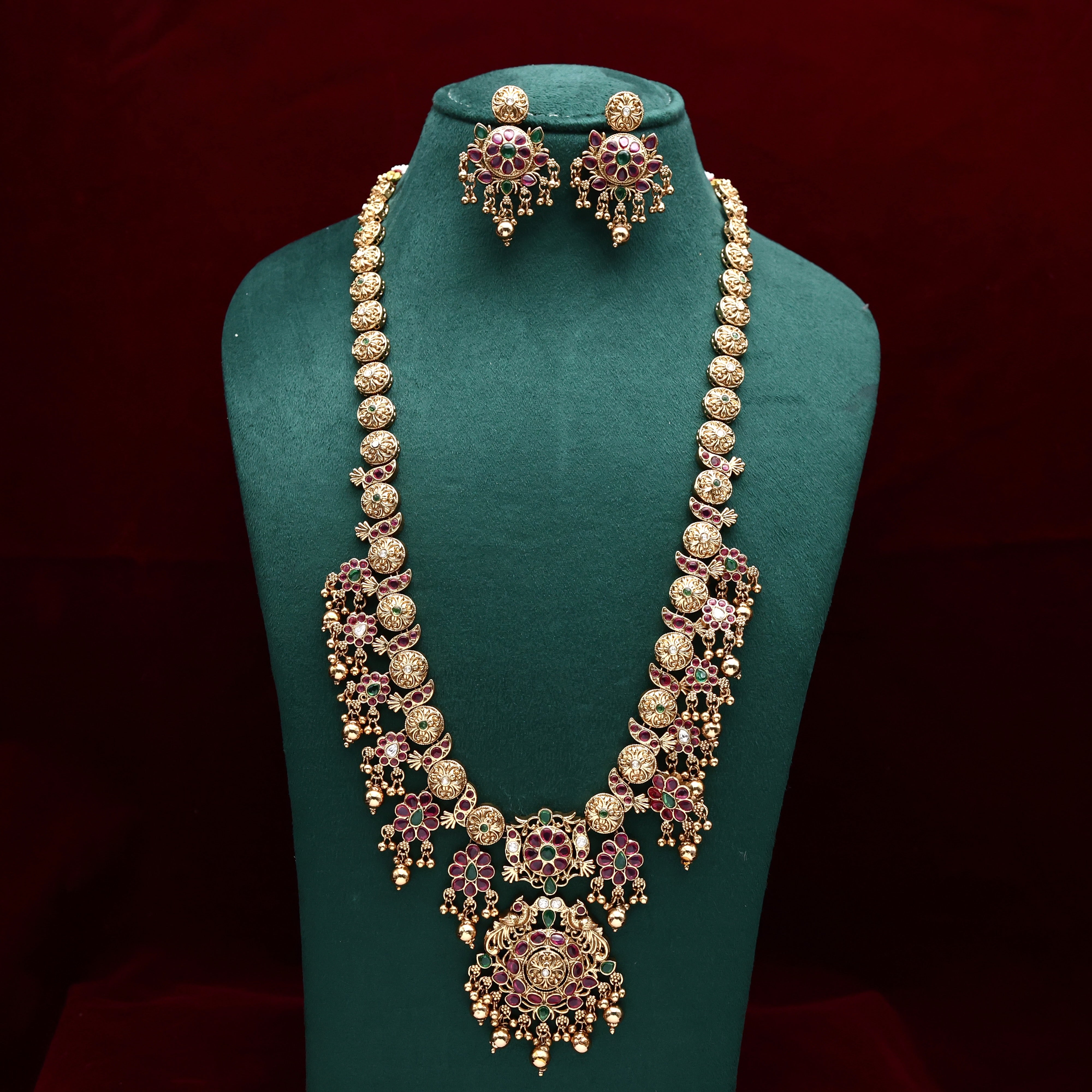 Antique Nagas Traditional Floral Design Long Bridal Kemp Haaram