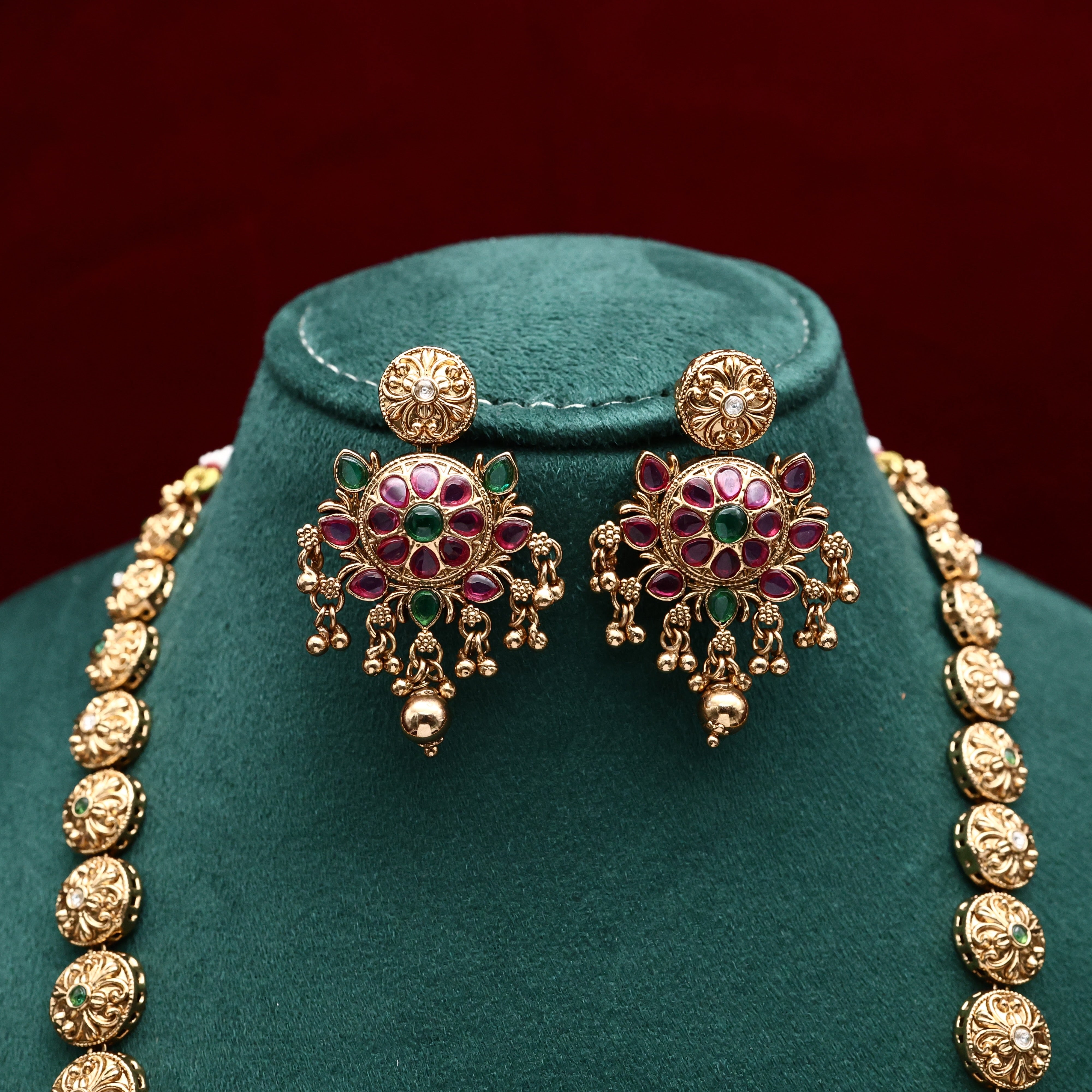 Antique Nagas Traditional Floral Design Long Bridal Kemp Haaram