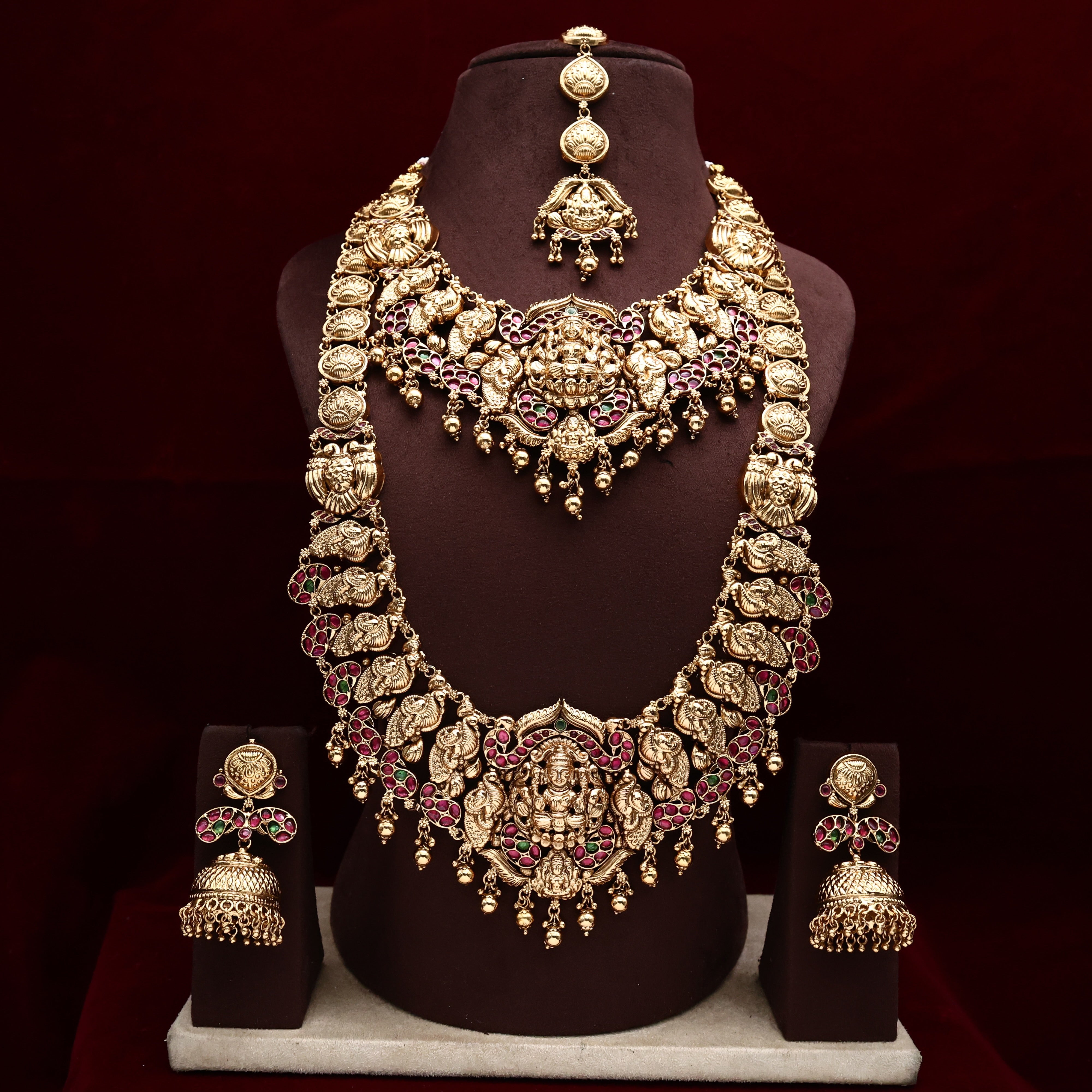 Exclusive Lightweight Nagas Kemp Gandaberunda Mahalakshmi Premium Semi Bridal Set
