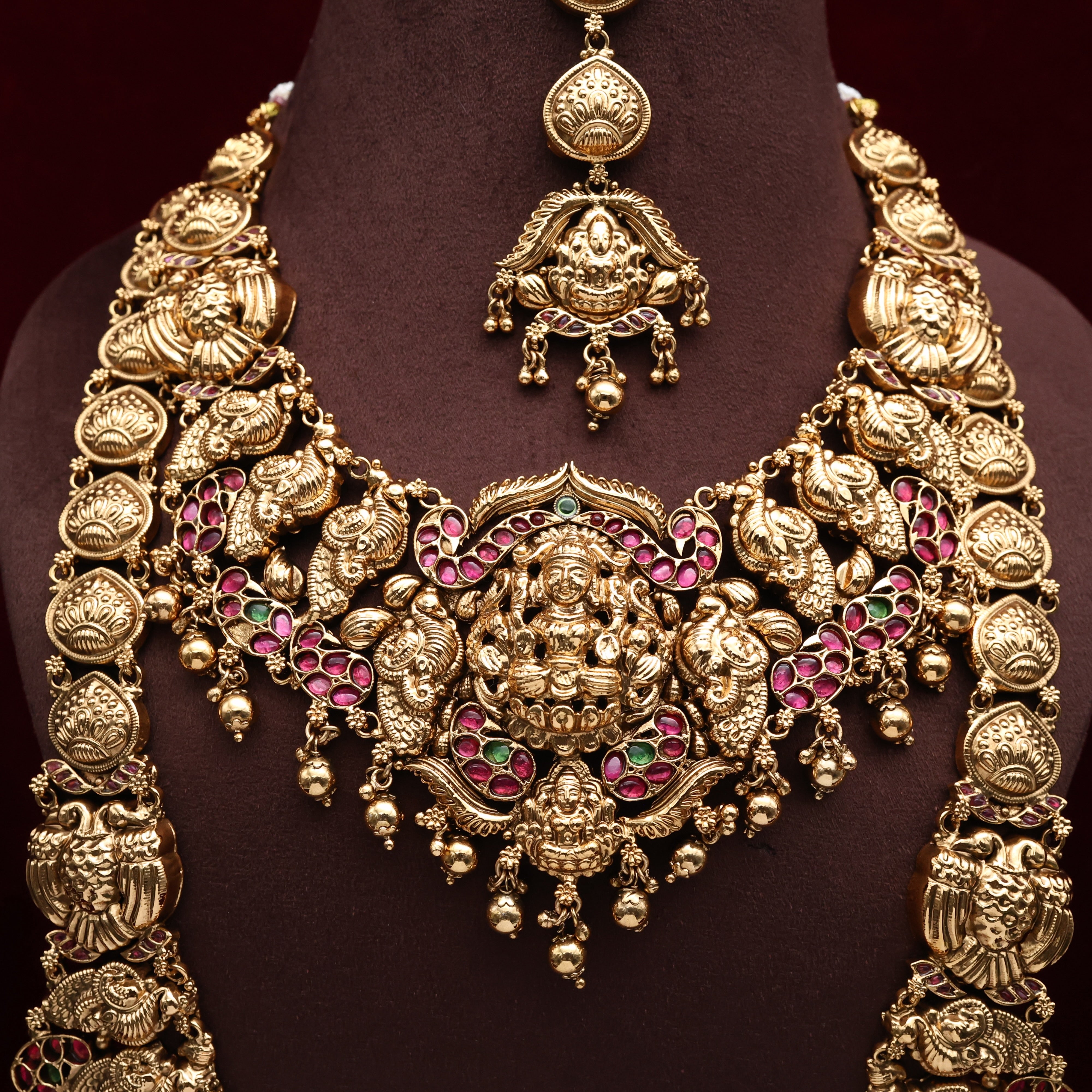 Exclusive Lightweight Nagas Kemp Gandaberunda Mahalakshmi Premium Semi Bridal Set