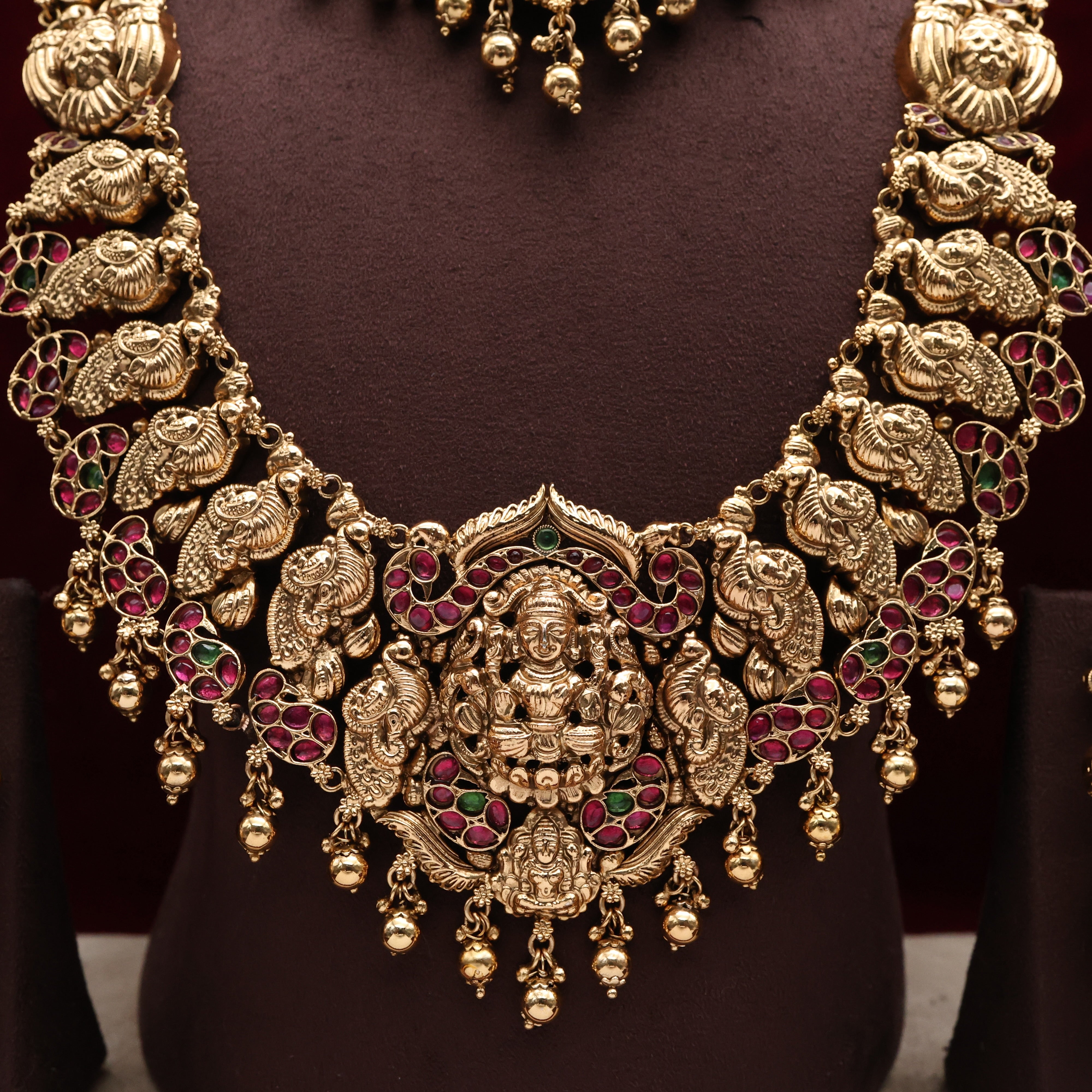 Exclusive Lightweight Nagas Kemp Gandaberunda Mahalakshmi Premium Semi Bridal Set