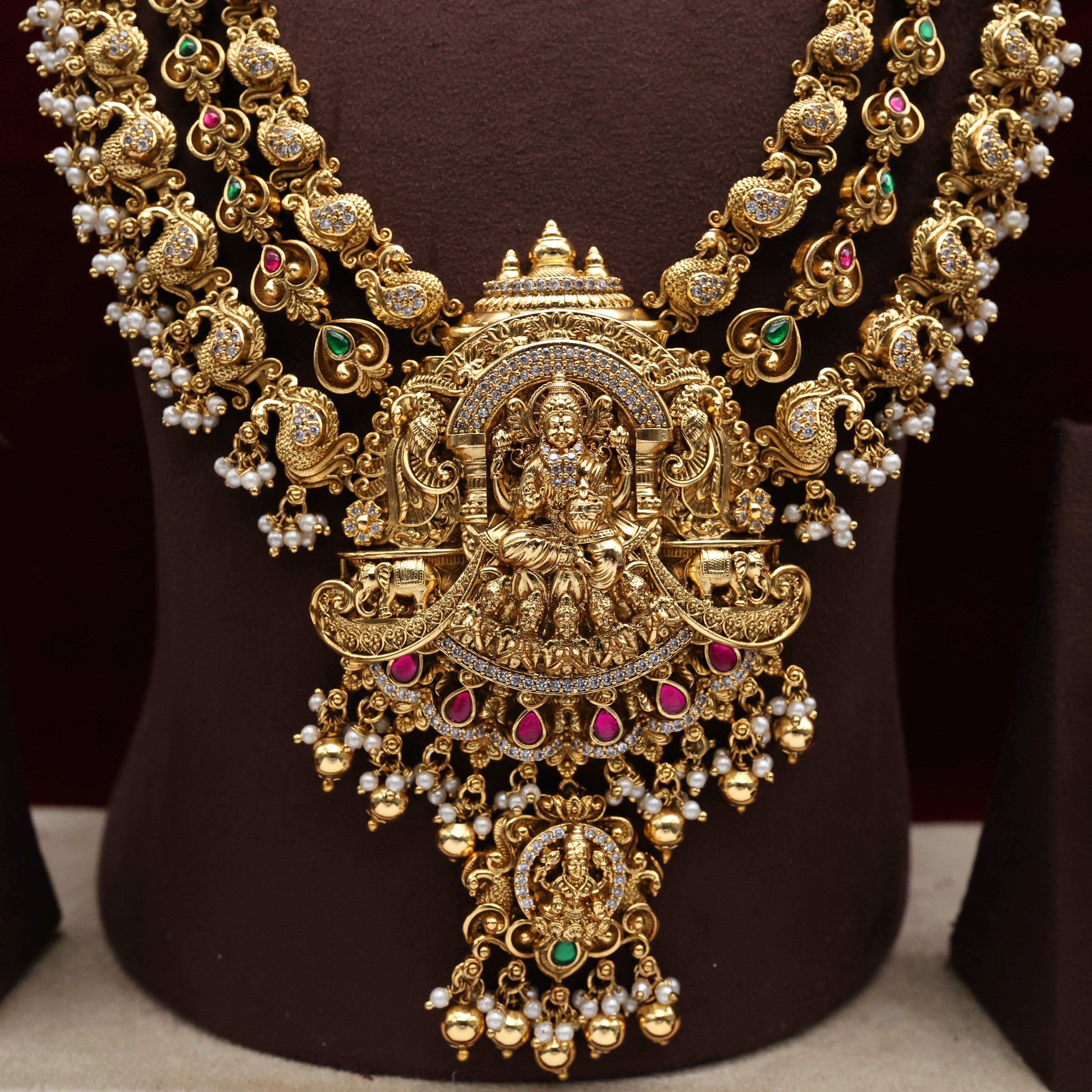 Mahalakshmi Devi 3 Layer Mayuri Gold Look Nagas Bridal Haaram Set
