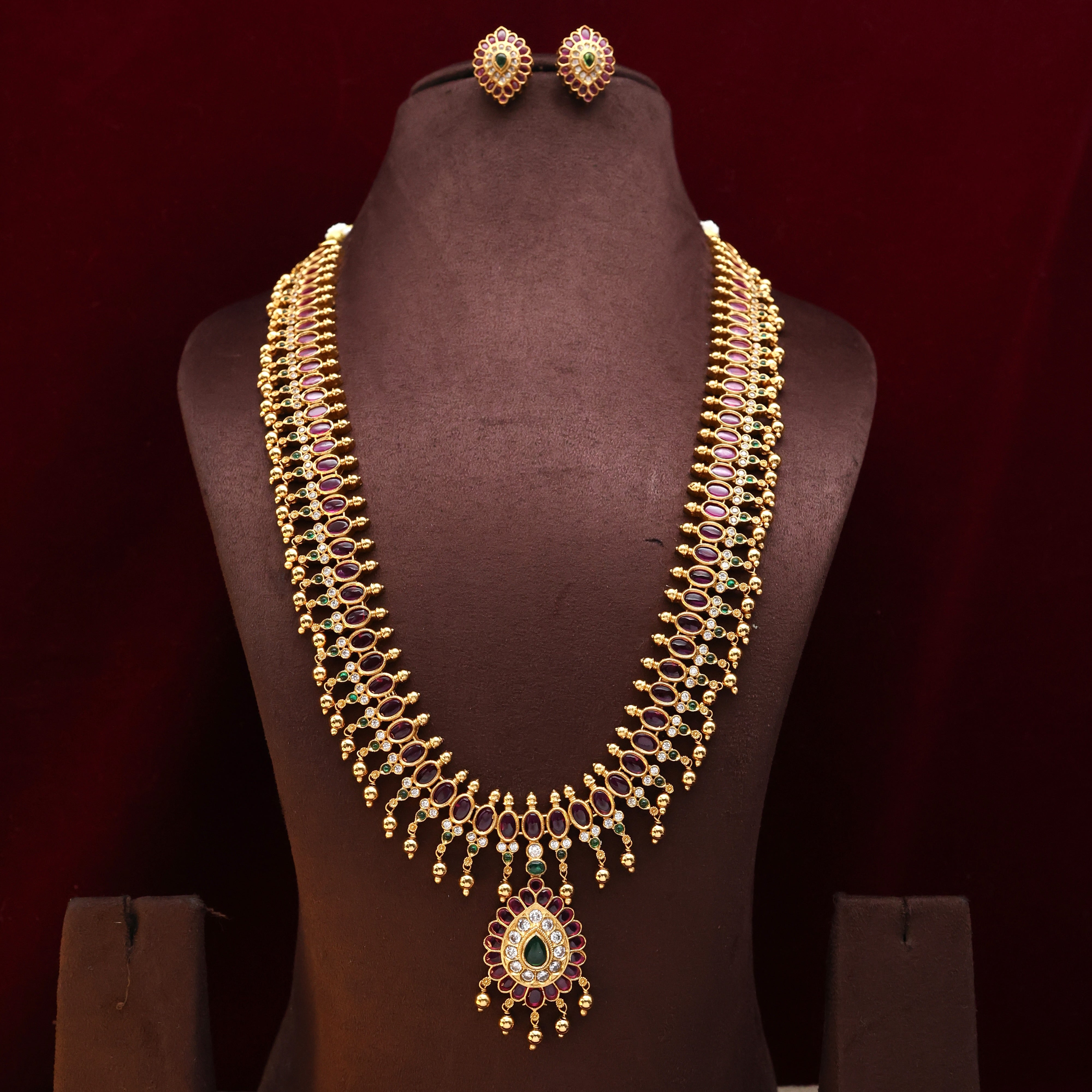 PREMIUM KEMP TILAK DROP BRIDAL HAARAM SET