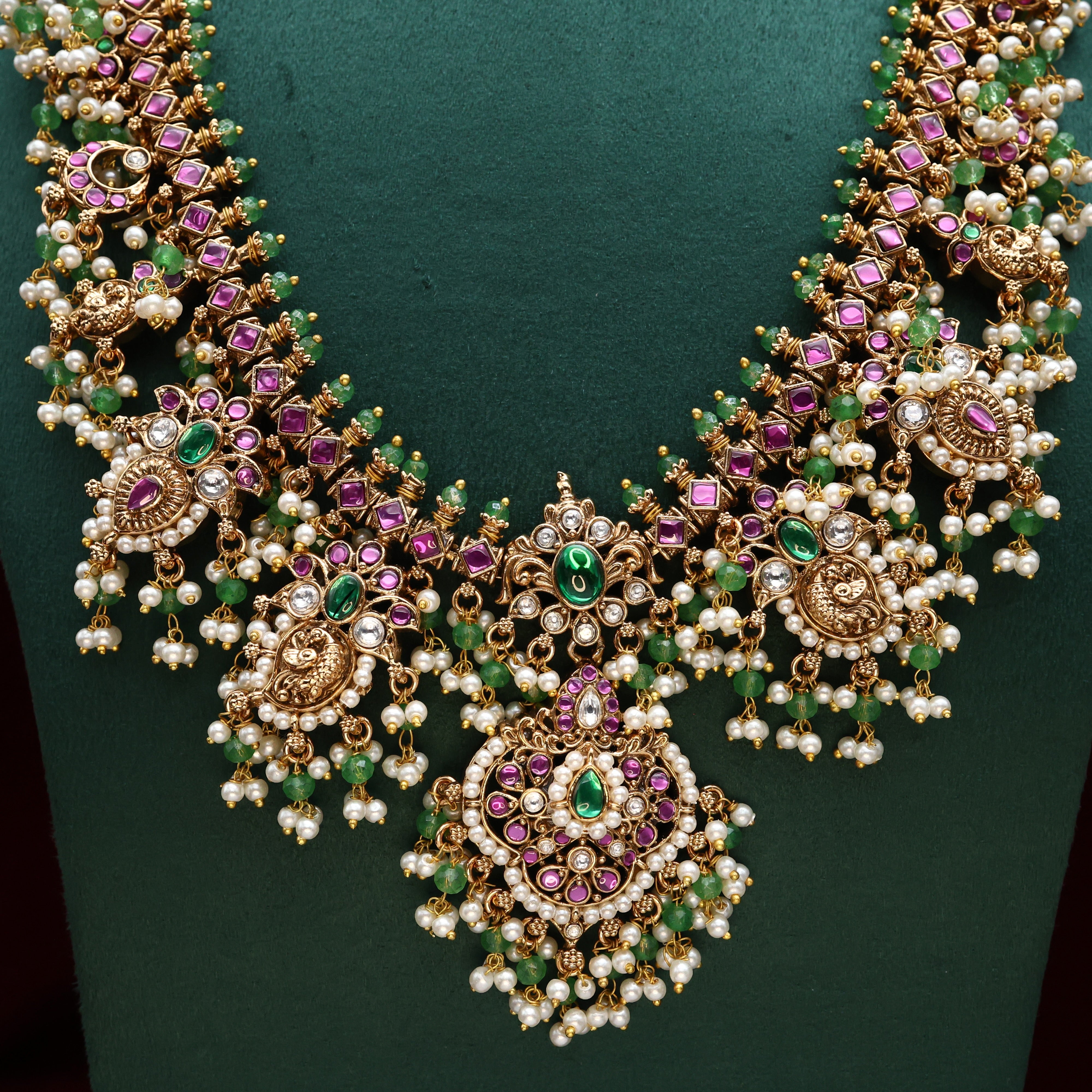 Premium Kemp & Kundan Stones Bridal Guttapusalu Haaram Set