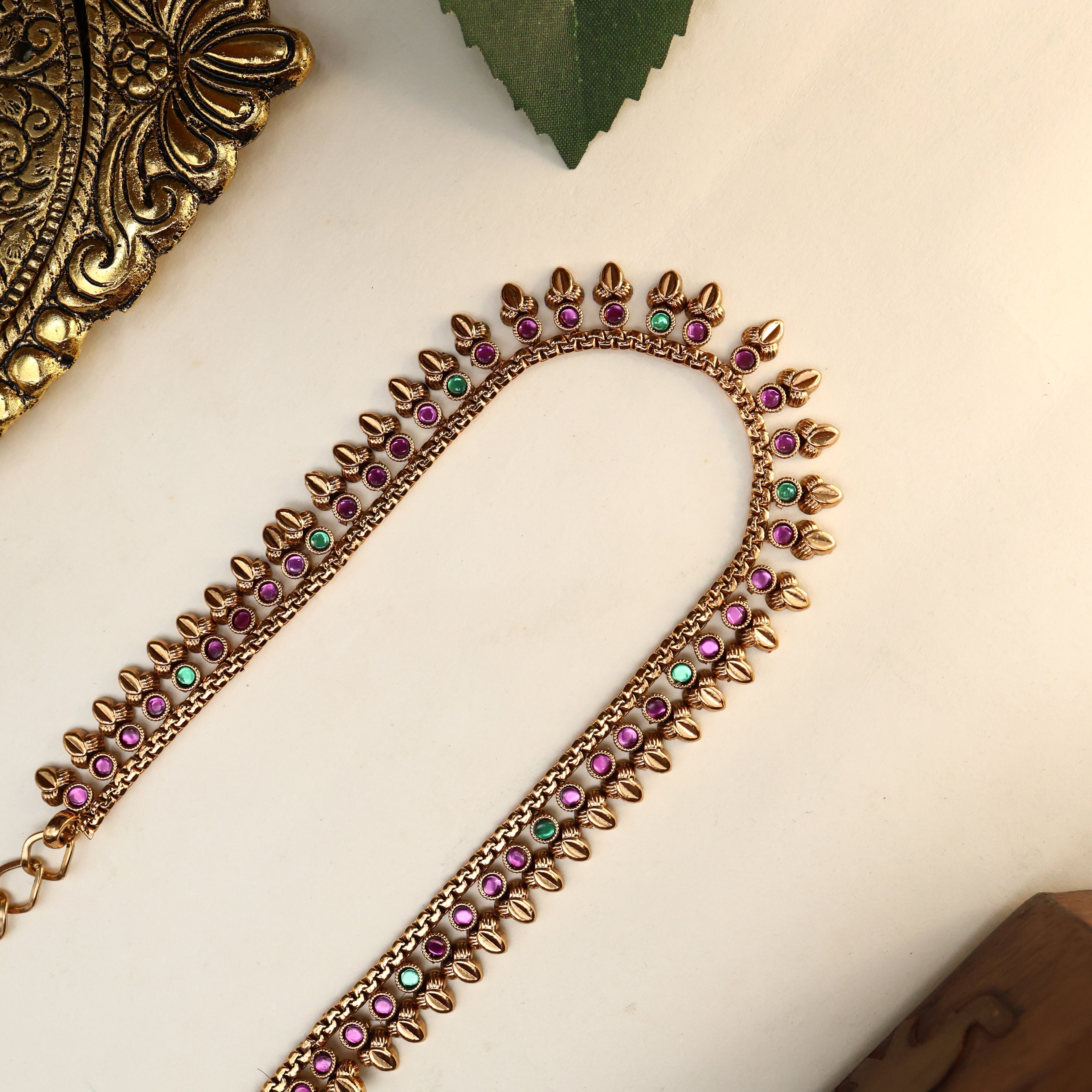 Antique Kemp Flower Bud Simple Bridal Hip Chain