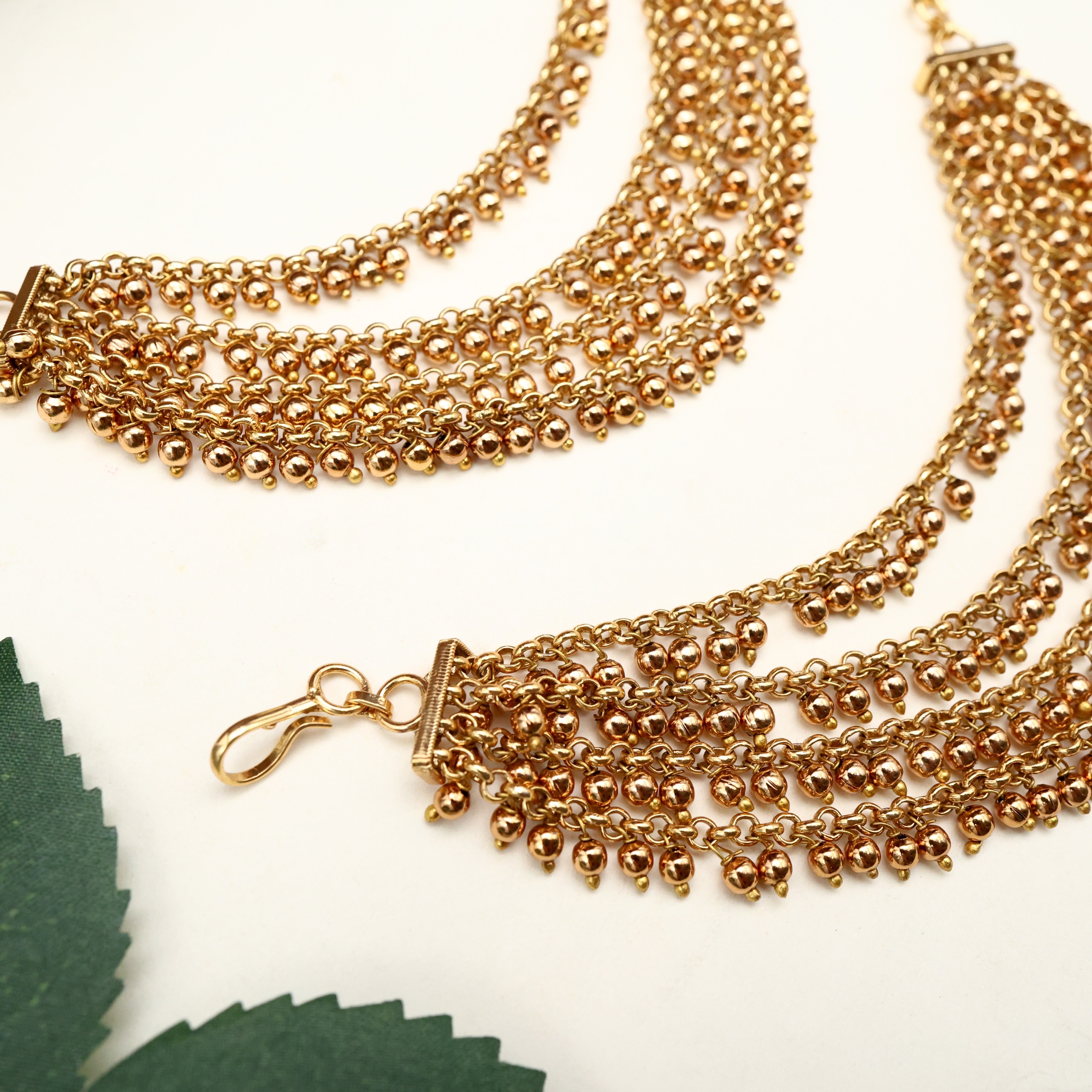 Antique Gold 4 Line Gold Balls Hanging Bridal Ear Chain/Maatal