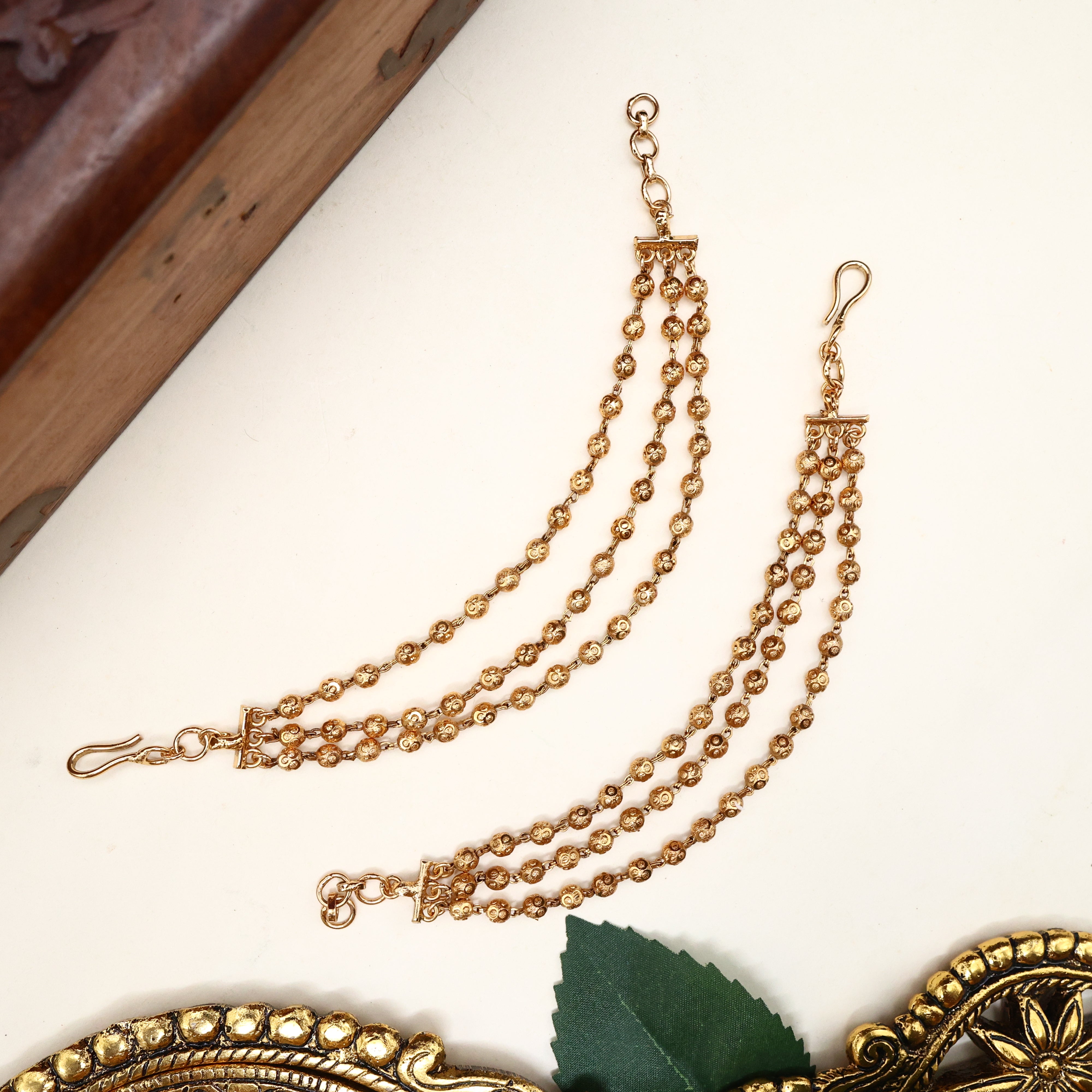 Antique 3 Line Gold Balls Bridal Ear Chain/Maatal