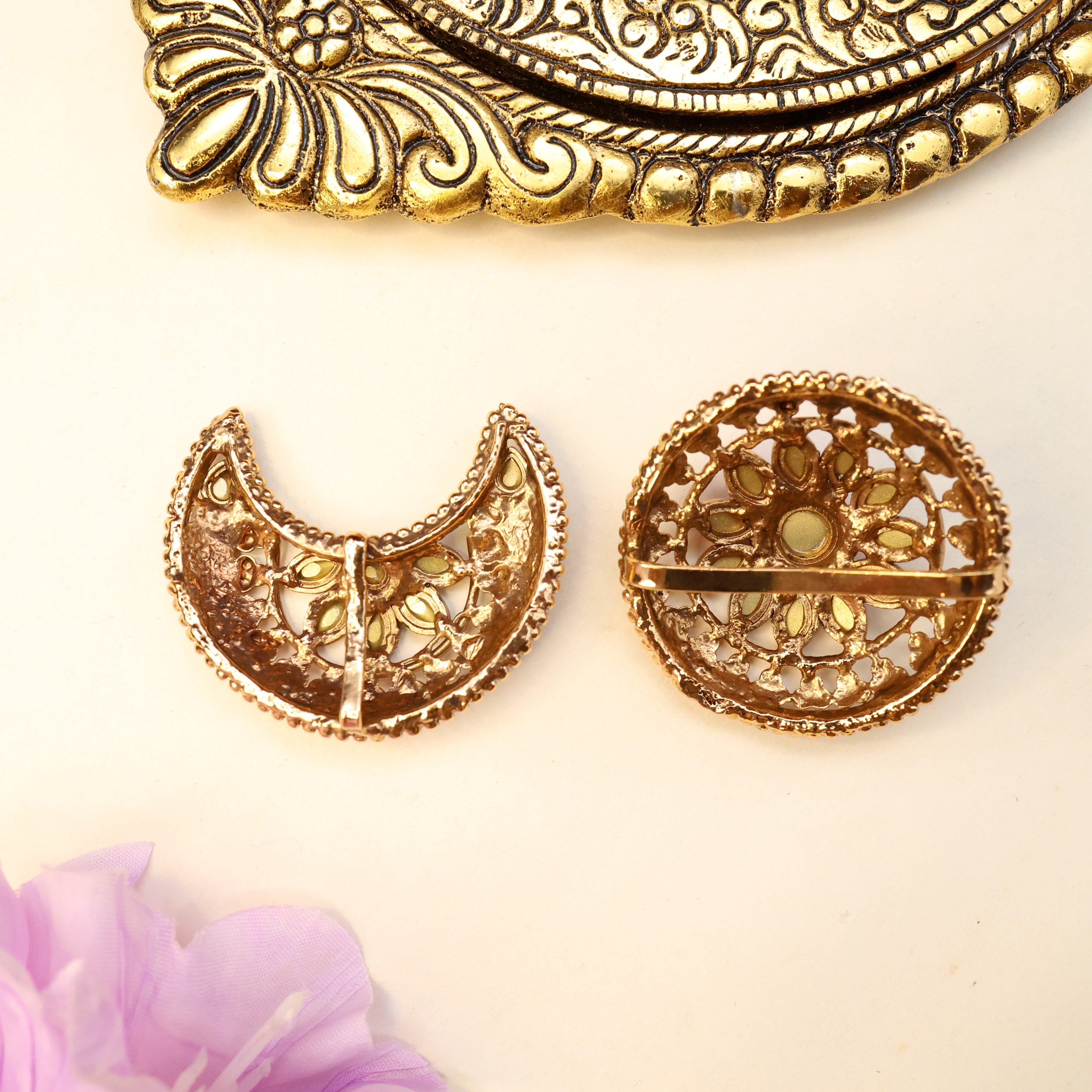 Premium Kemp Antique Gold Suryan Chandran Bridal Jada Billais - Bridal Sun Moon Hair Accessories