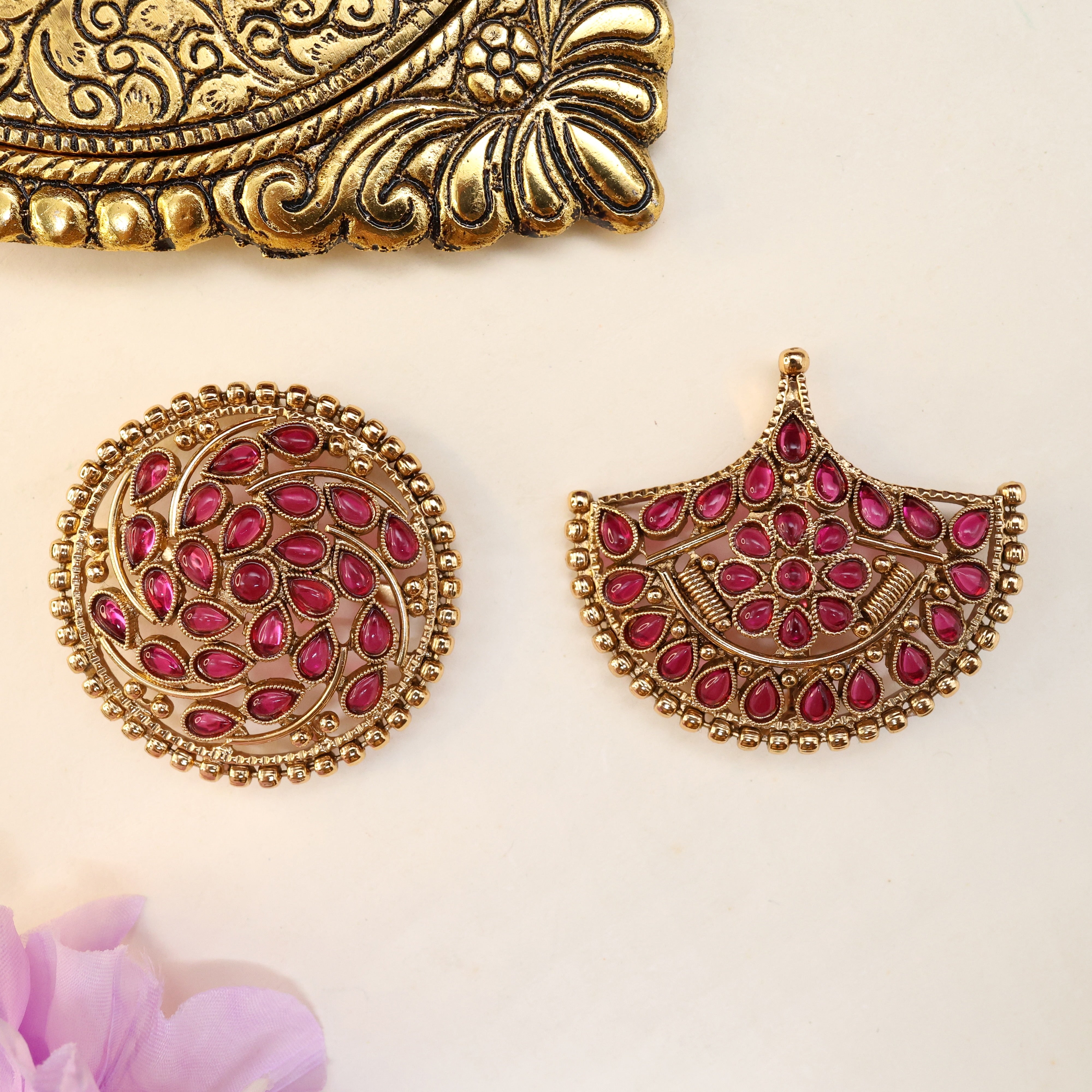 Antique Kemp Swirl Flower Sun Moon Bridal Accessory - Suryan Chandran Bridal Chotis