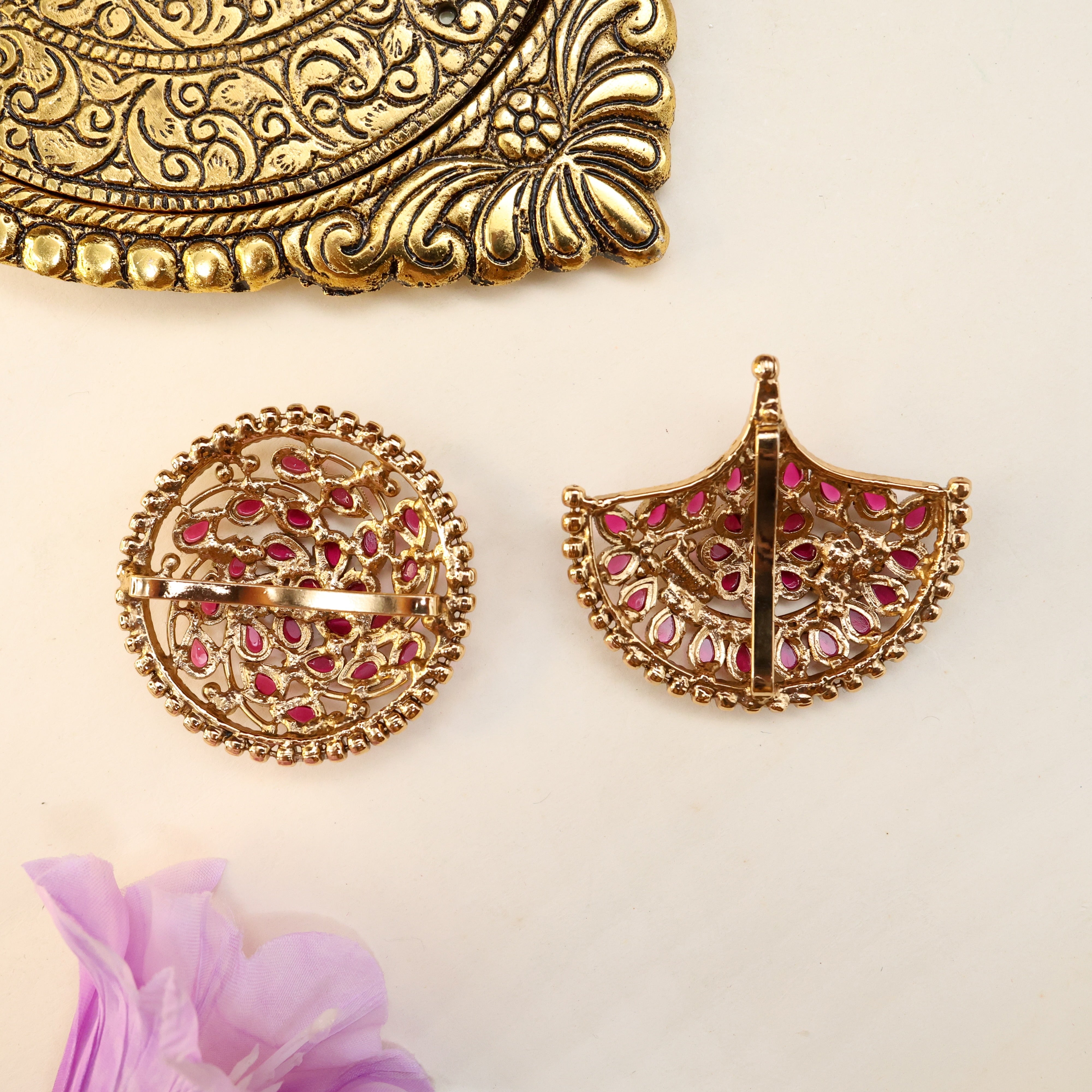 Antique Kemp Swirl Flower Sun Moon Bridal Accessory - Suryan Chandran Bridal Chotis