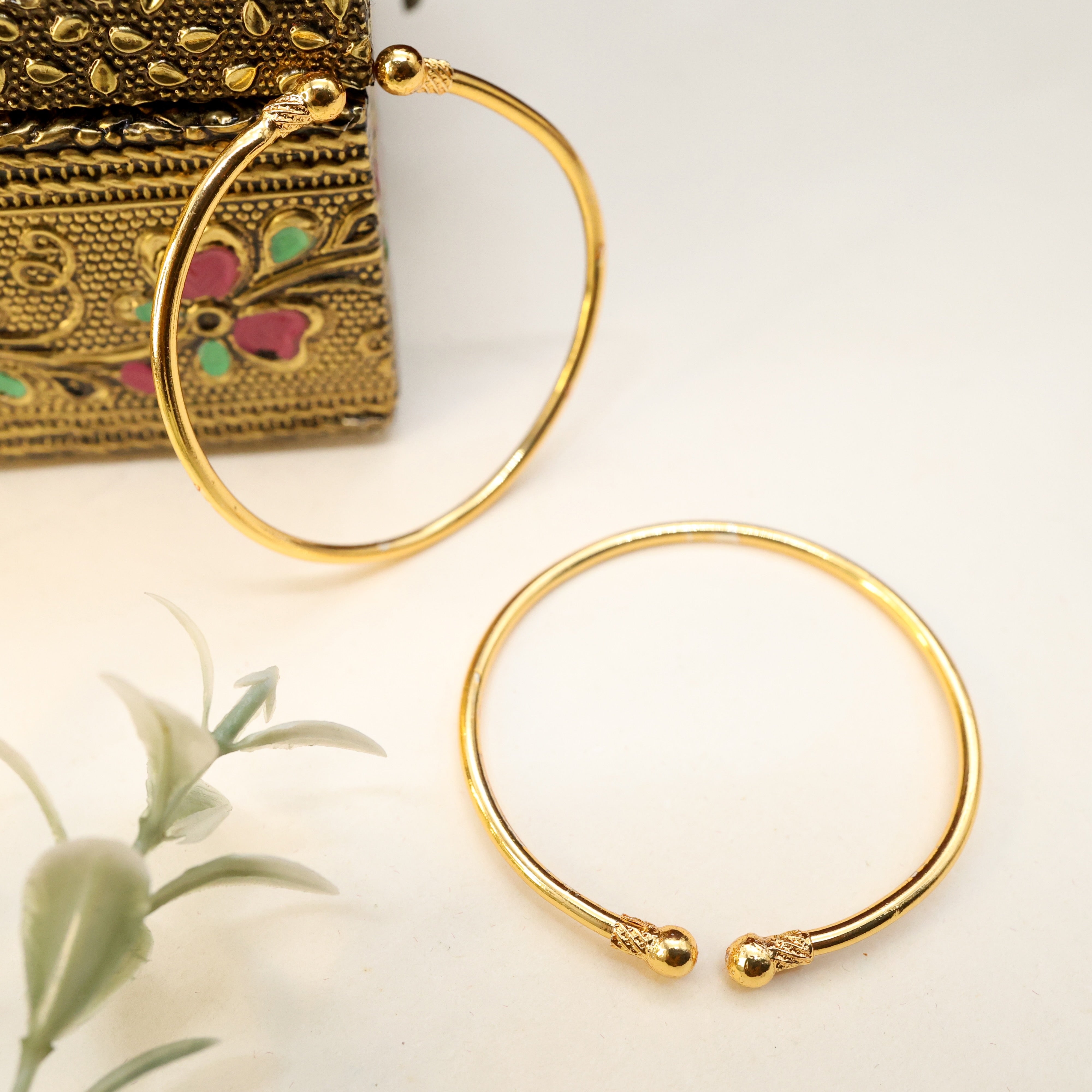 Real Gold Tone Traditional Baby Bangles - Baby Kaapu Valayal (One Pair)