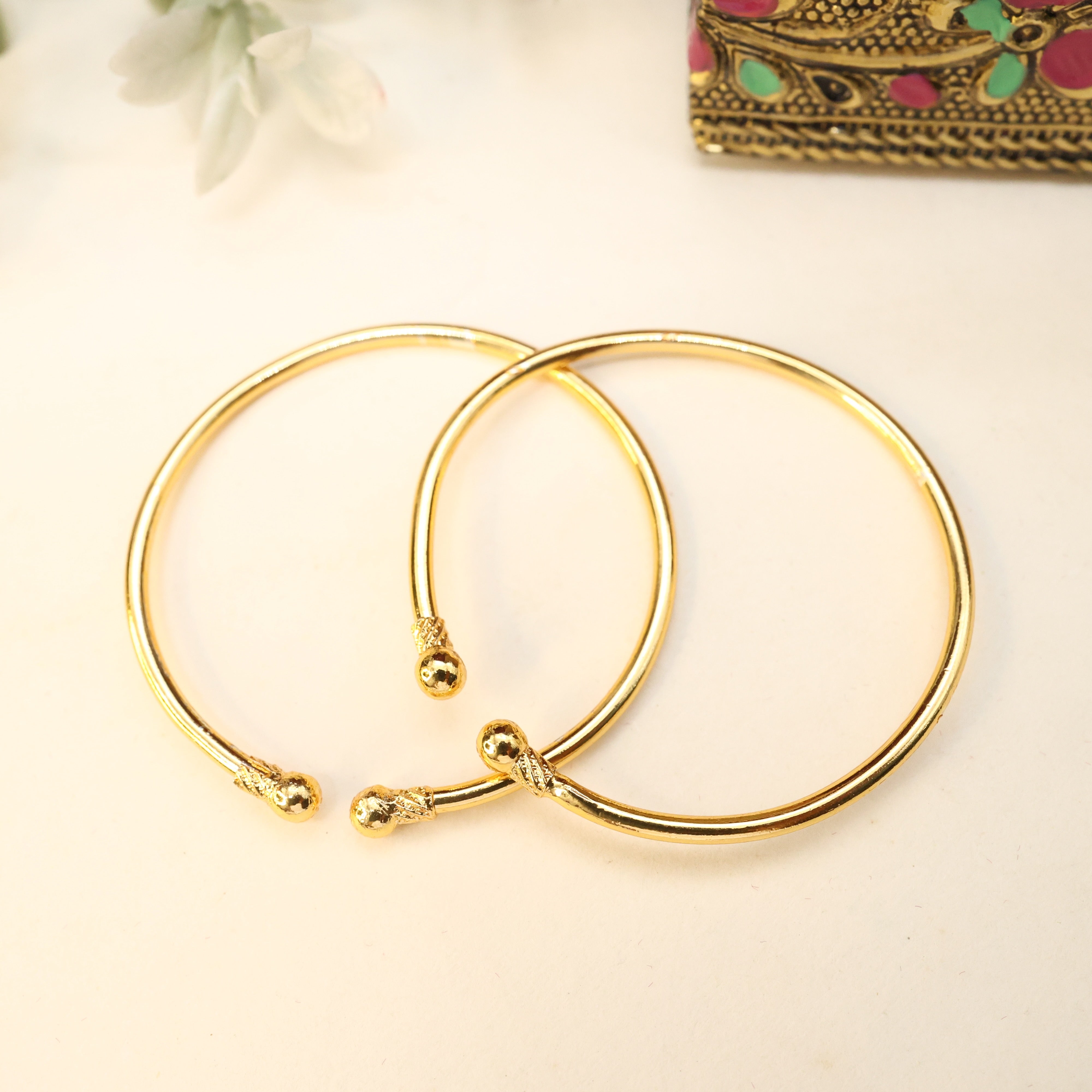Real Gold Tone Traditional Baby Bangles - Baby Kaapu Valayal (One Pair)