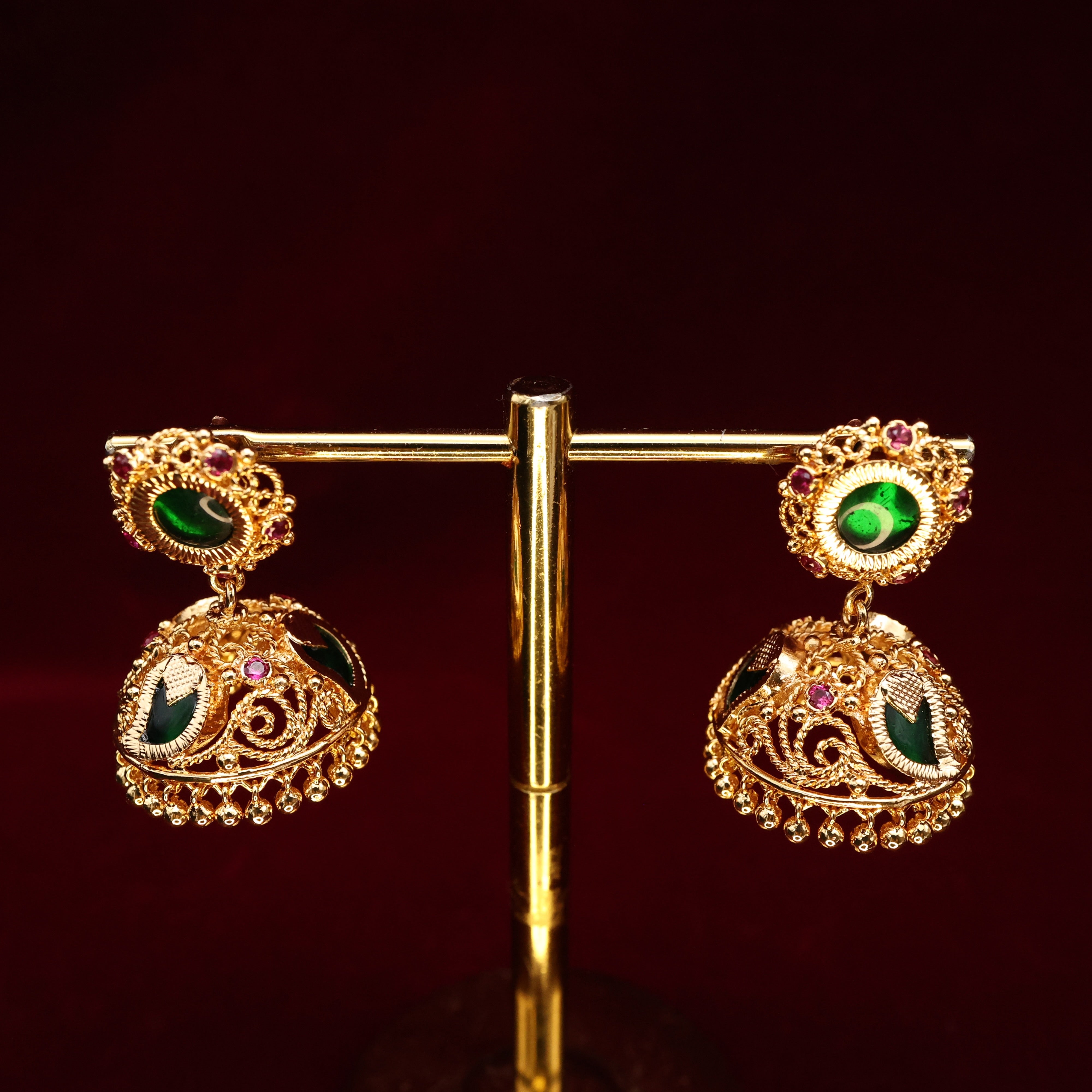 Real Gold Tone Palakka Mango Medium Sized Bridal Jhumkas