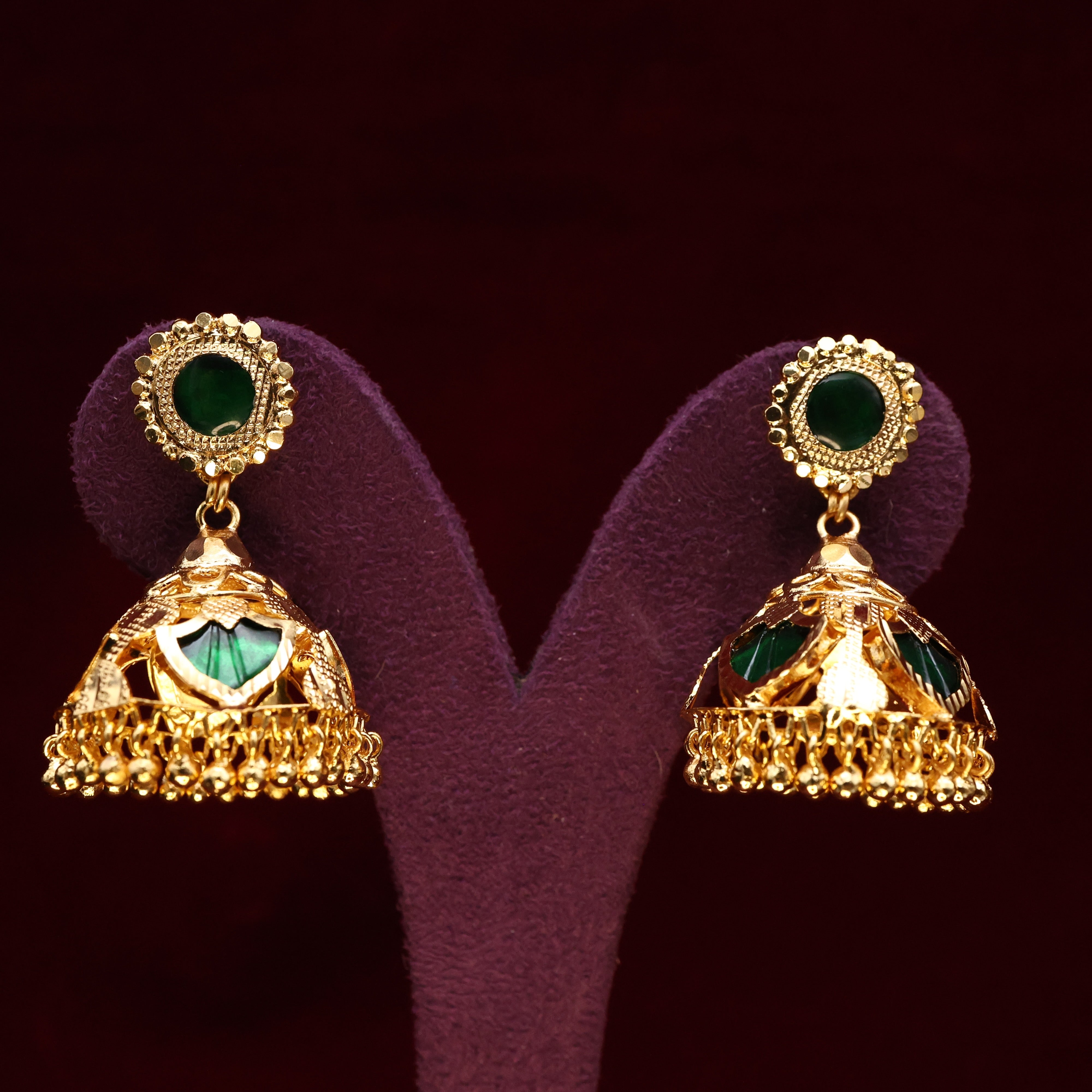 Real Gold Tone Palakka Medium Sized Bridal Jhumkas