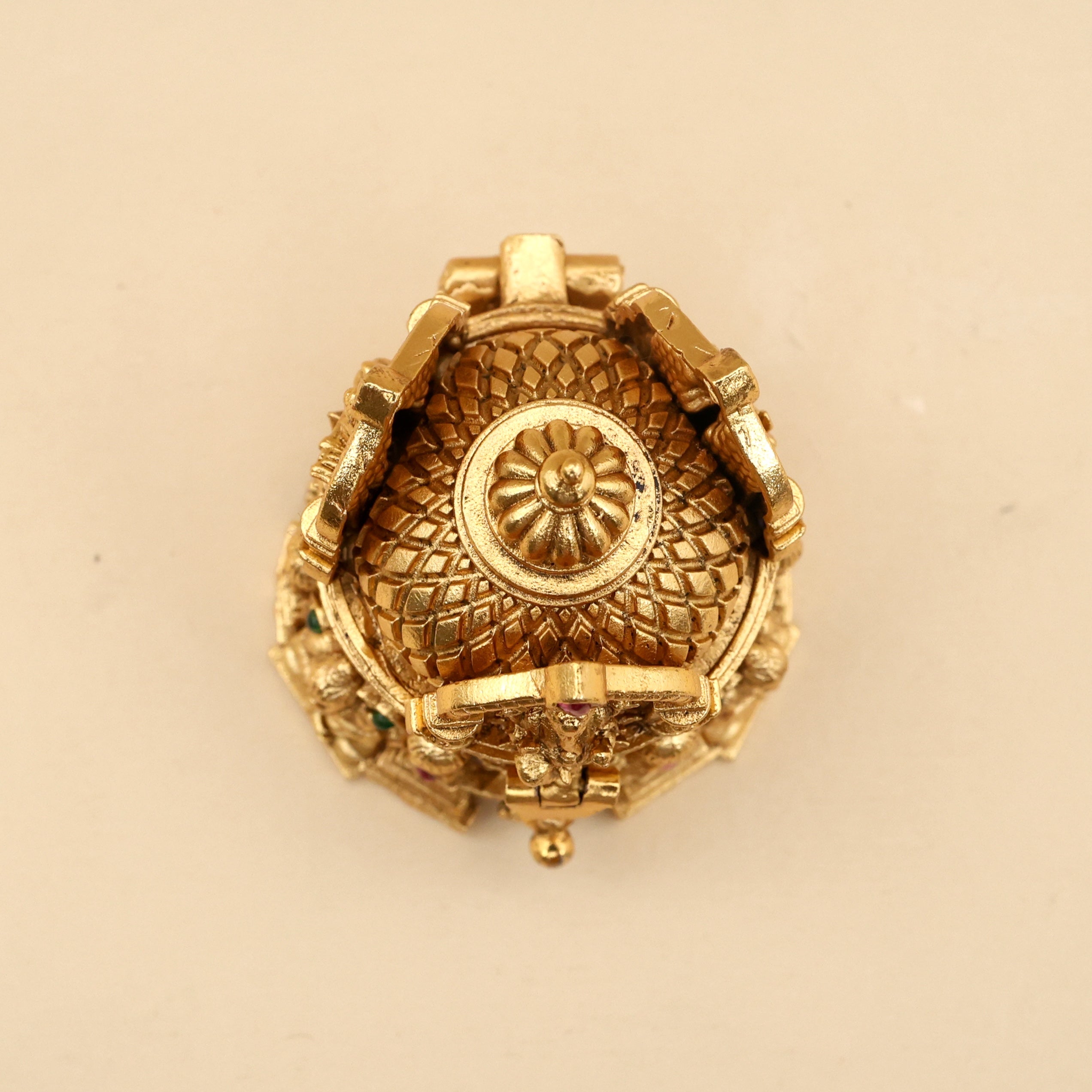 Antique Nagas Ganesha Lakshmi Saraswati Temple Gopuram Small Sized Kumkum Box - Sindoor Dabbi