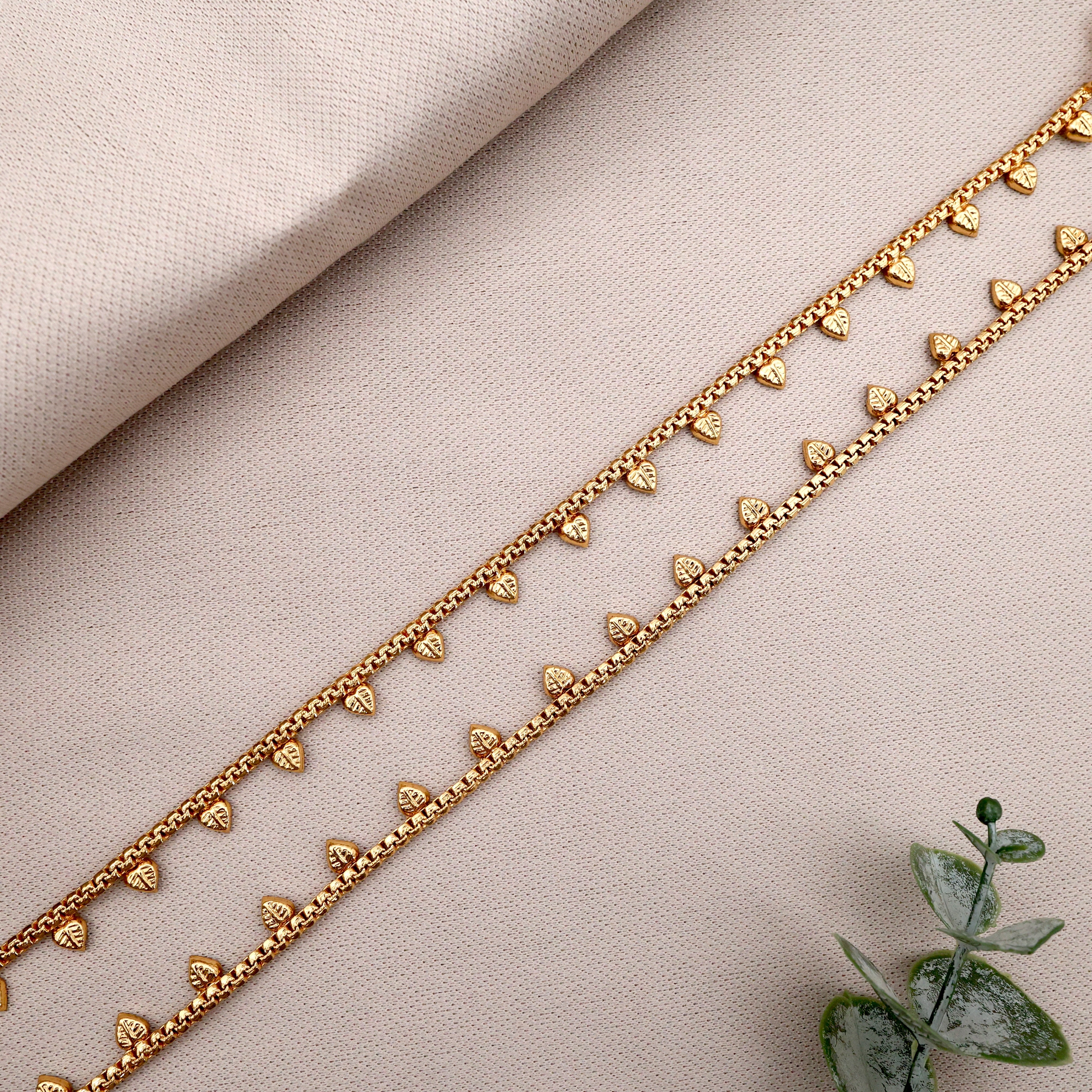 Antique Real Gold Look Heart Leaf Drops Anklets For Women
