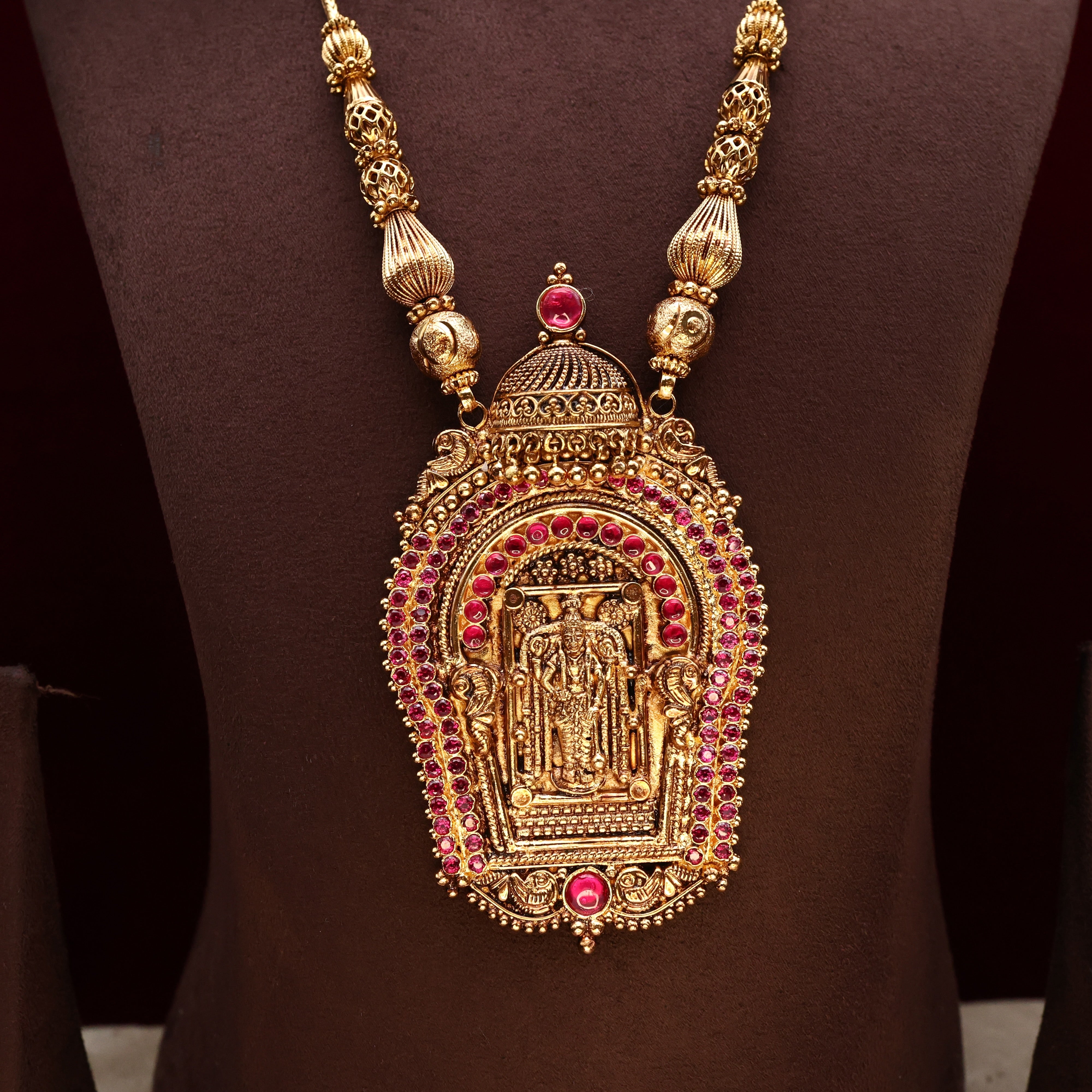 Exclusive Antique Gold Kerala Guruvayoorappan Pendant Premium Kemp Necklace