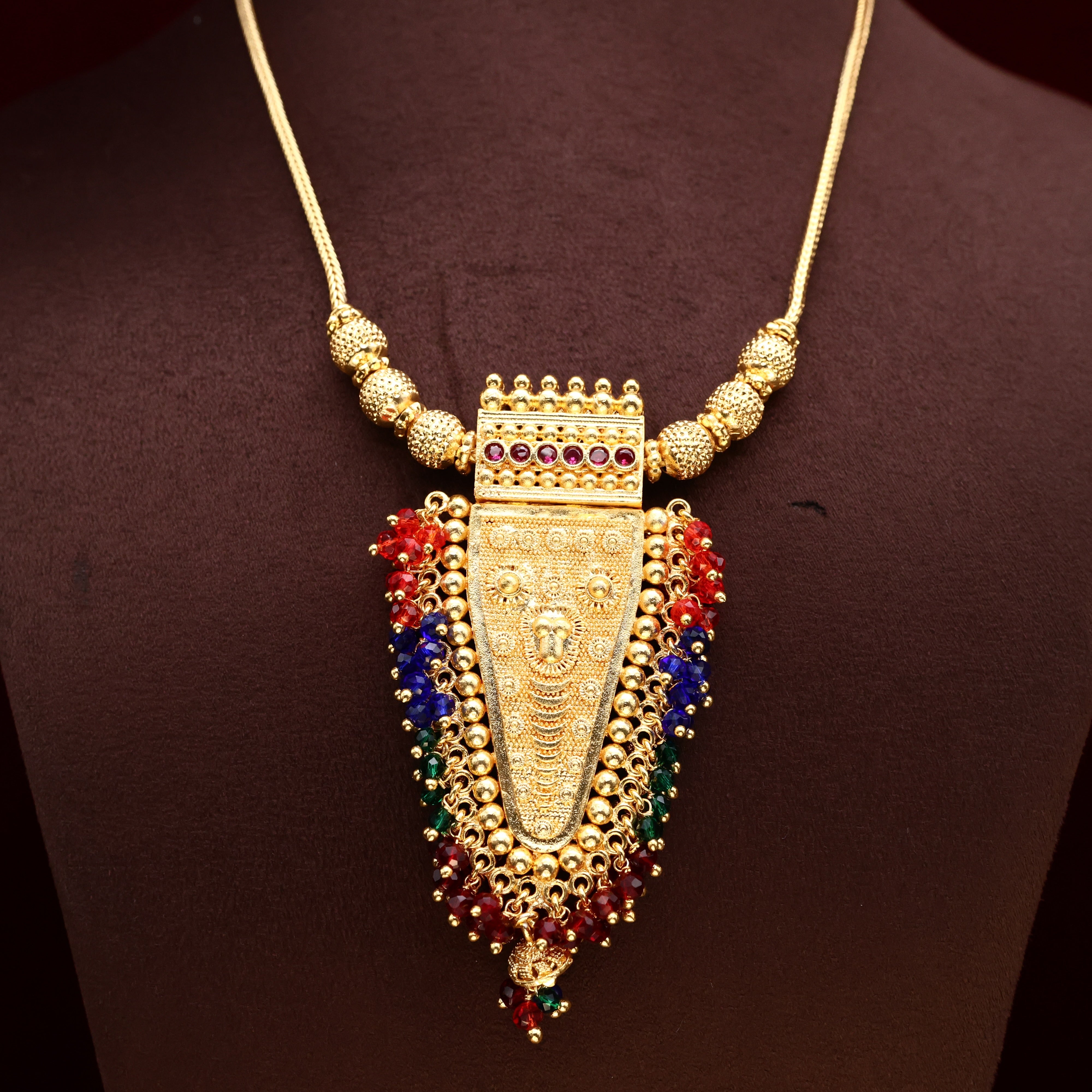 Traditional Kerala Premium Big AD Crystal Beaded Intricately Carved Nettipattam Necklace