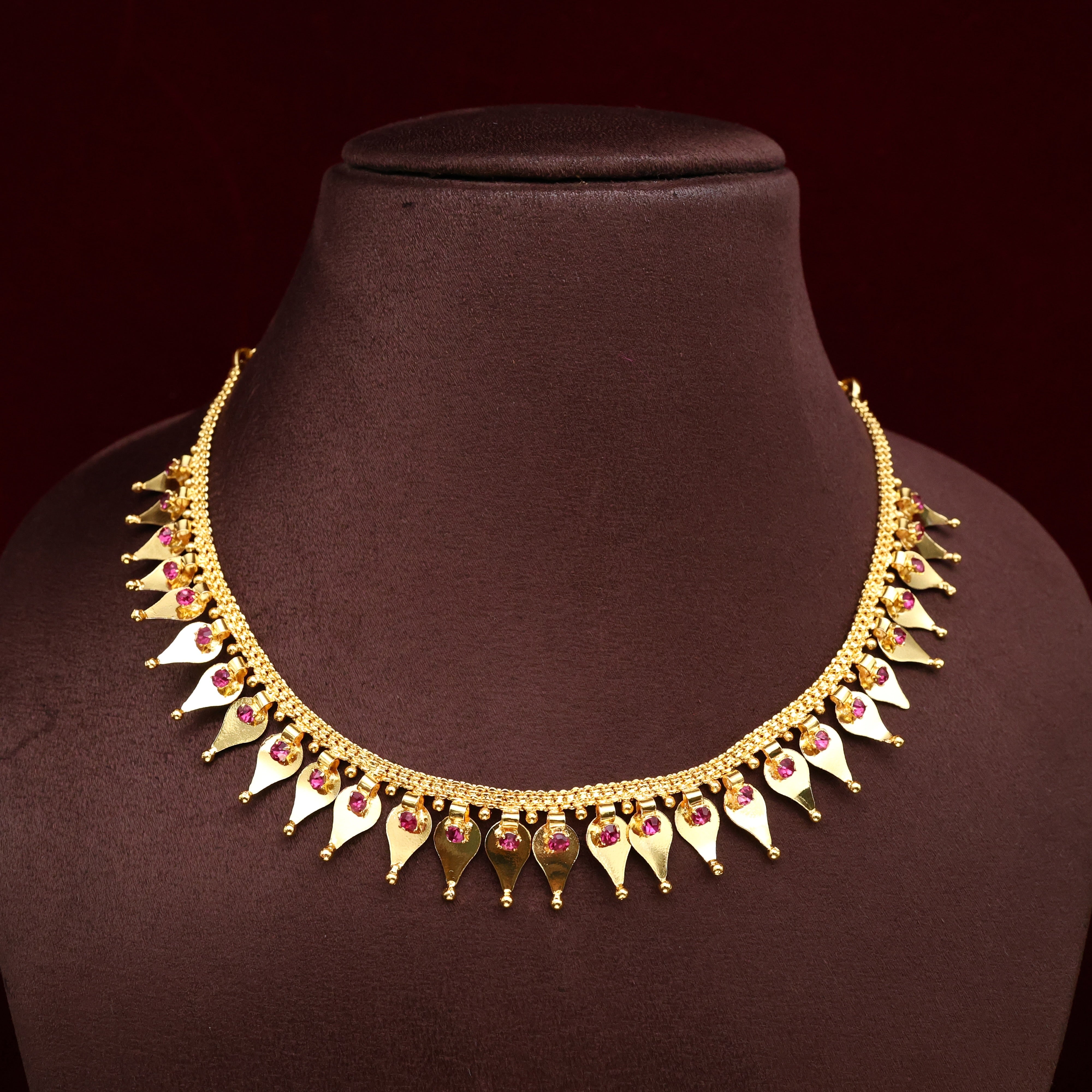 Real Gold Tone AD Traditional Kerala Thalikoottam Necklace - Ruby