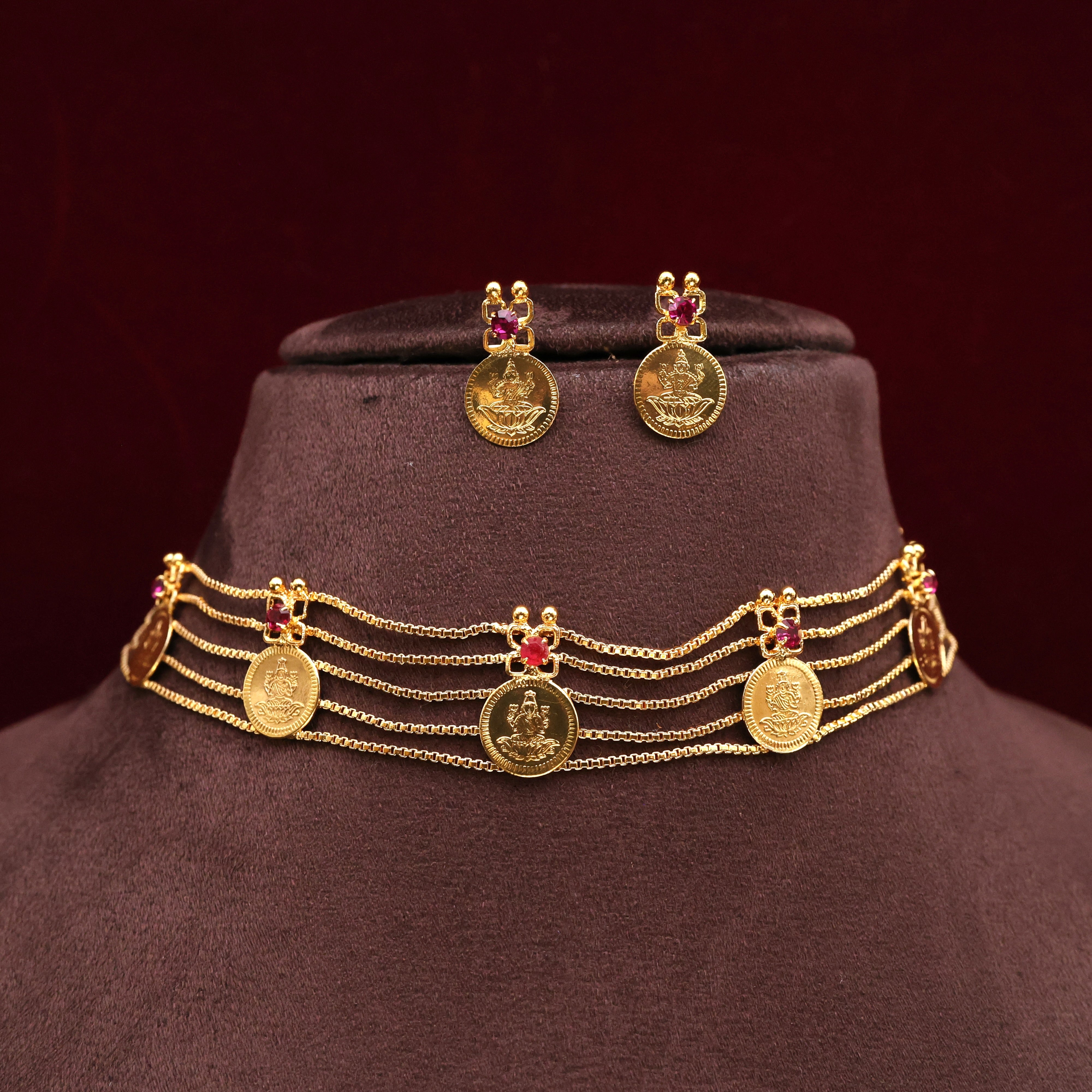 Real Gold Tone Lakshmi Coin Kerala High Neck Choker