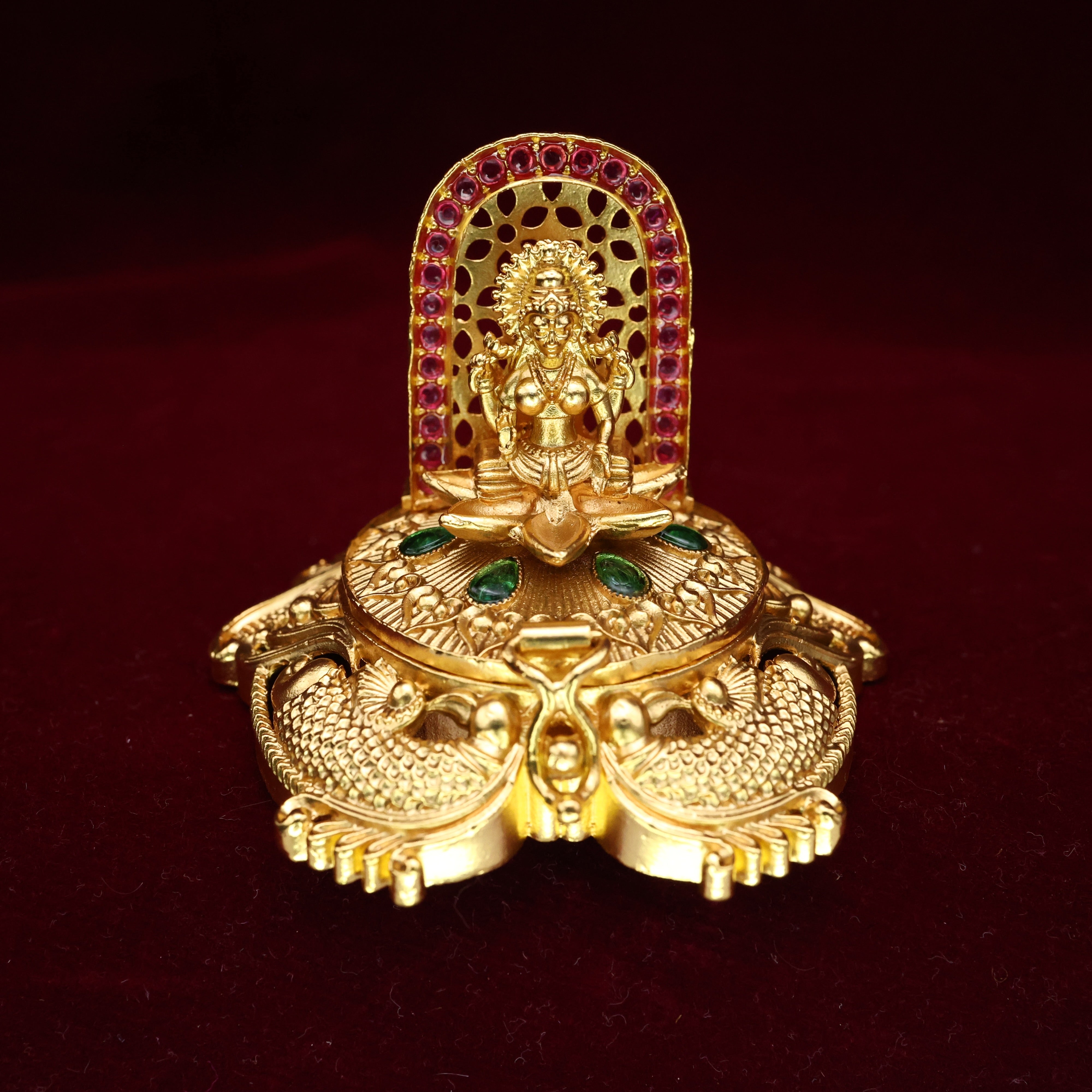 Antique Premium Lakshmi Devi with Peacock Kumkum/Sindoor Box