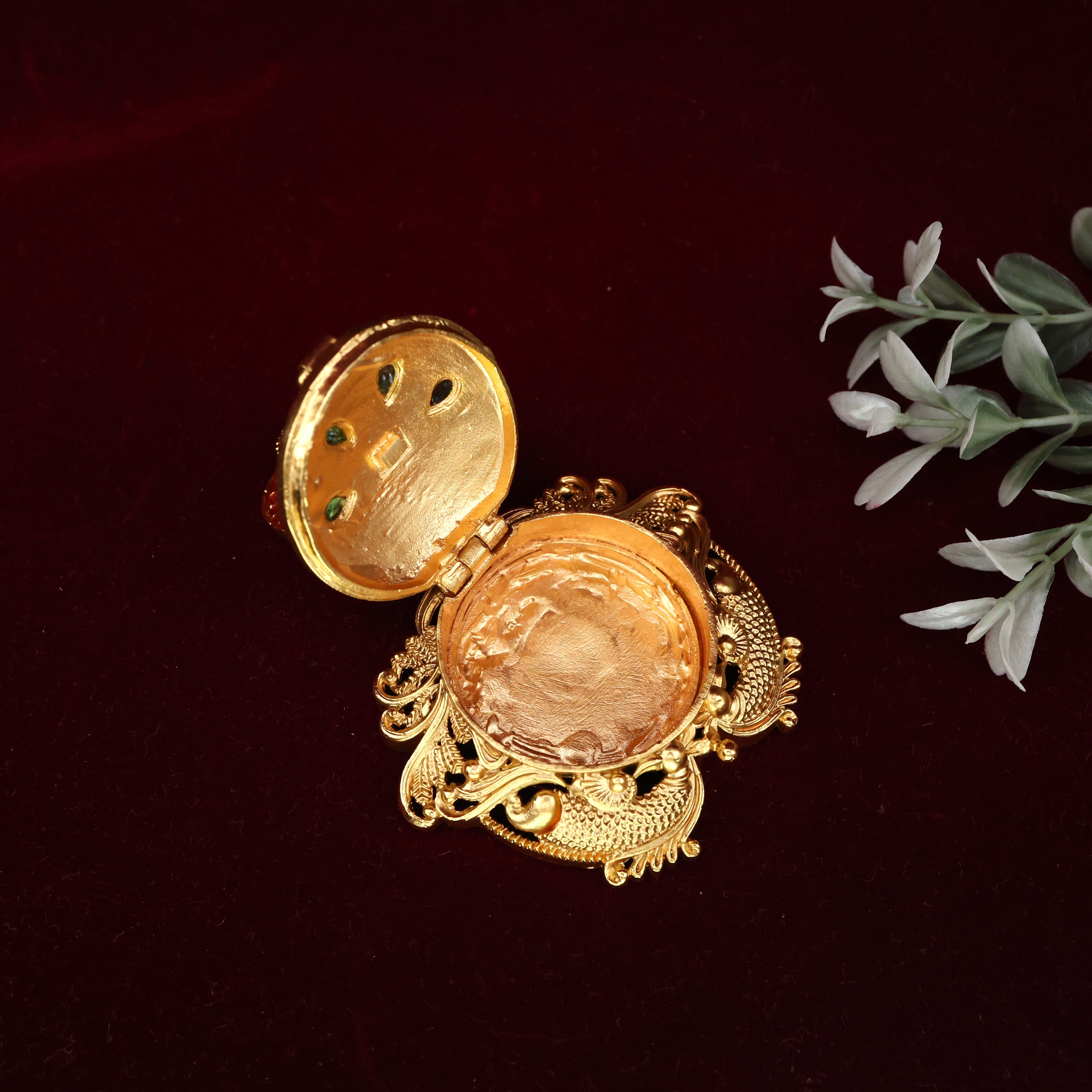 Antique Premium Lakshmi Devi with Peacock Kumkum/Sindoor Box