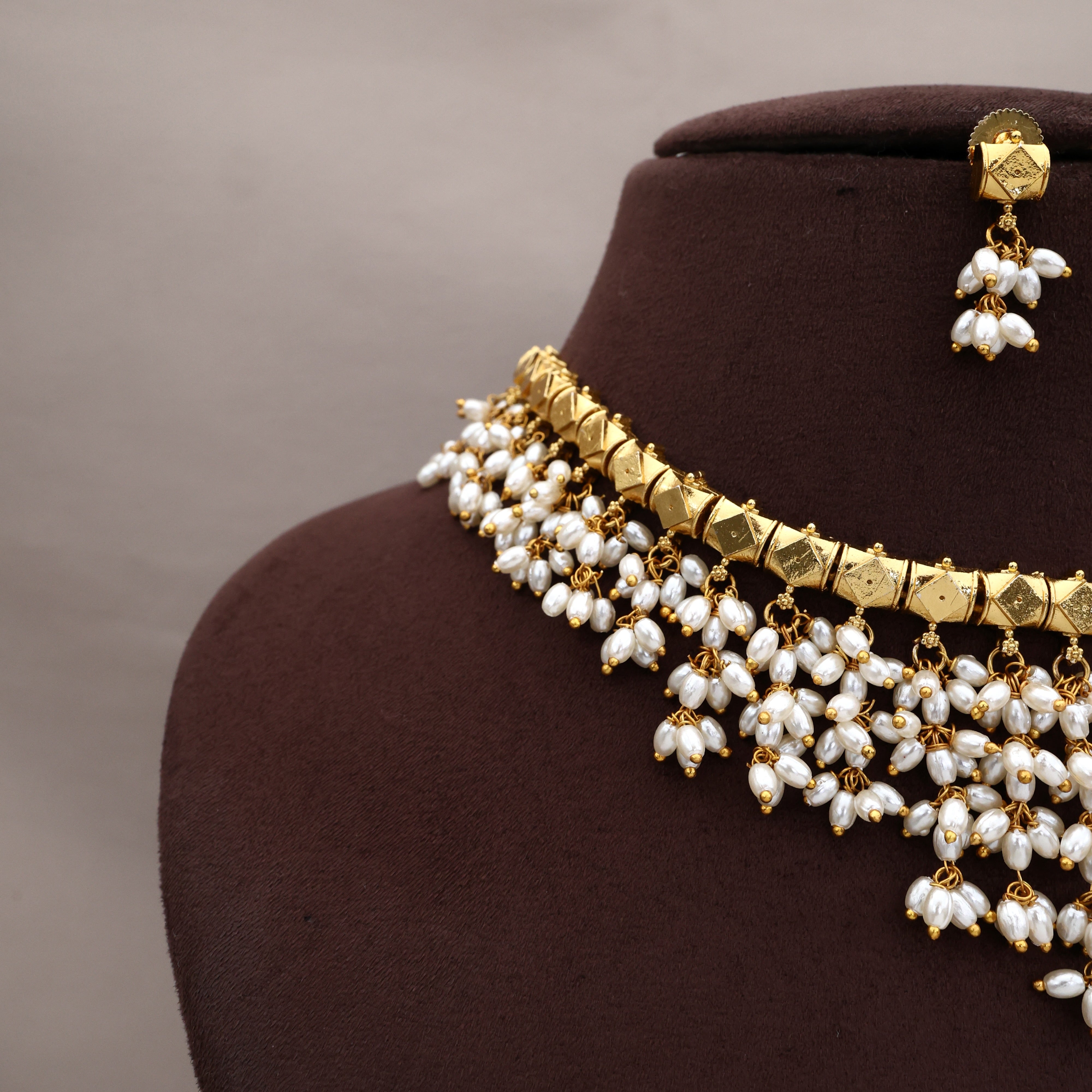 Premium Antique Gold 5 Rice Beads Rains Necklace Set